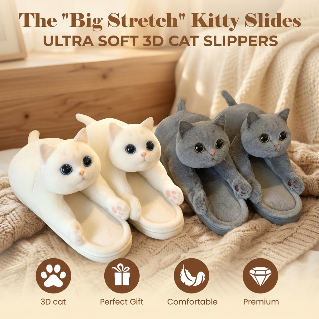 The "Big Stretch" Kitty Slides - Ultra Soft 3D Cat Slippers