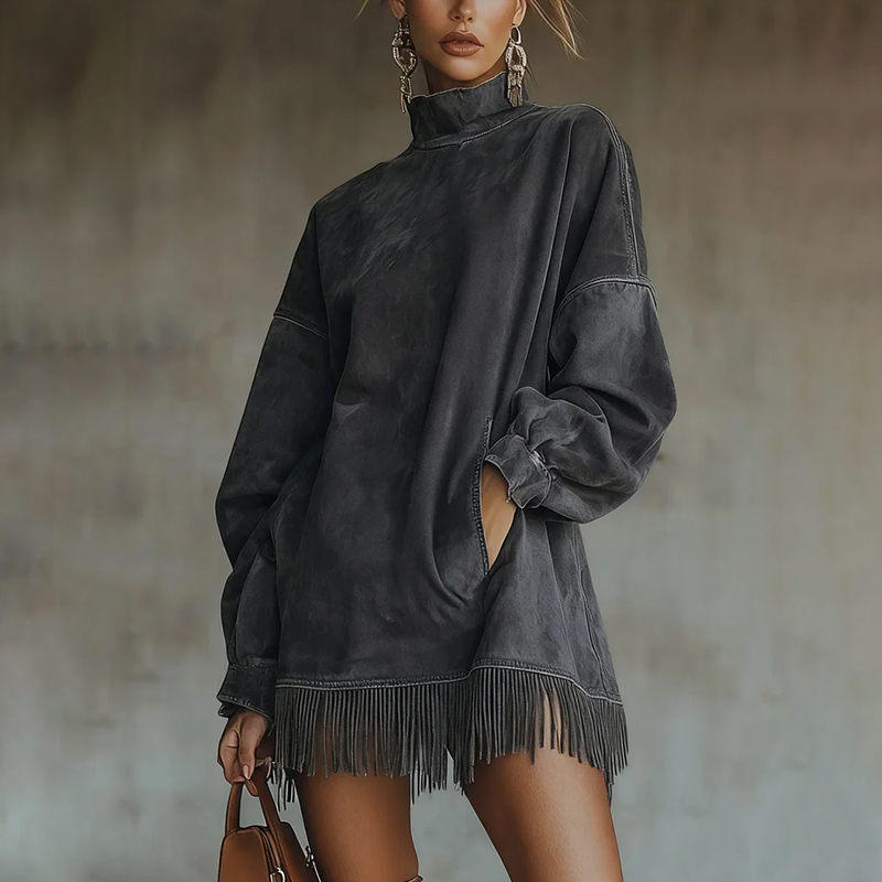 Adela - High Neck Faux Suede Dress