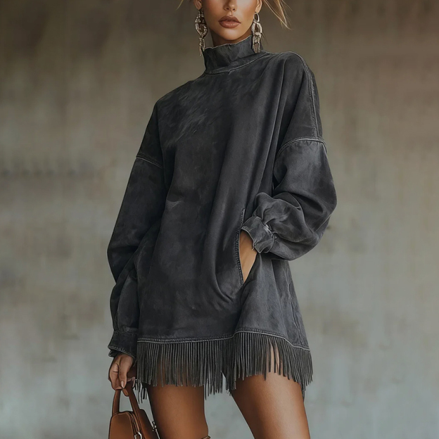 Adela - High Neck Faux Suede Dress