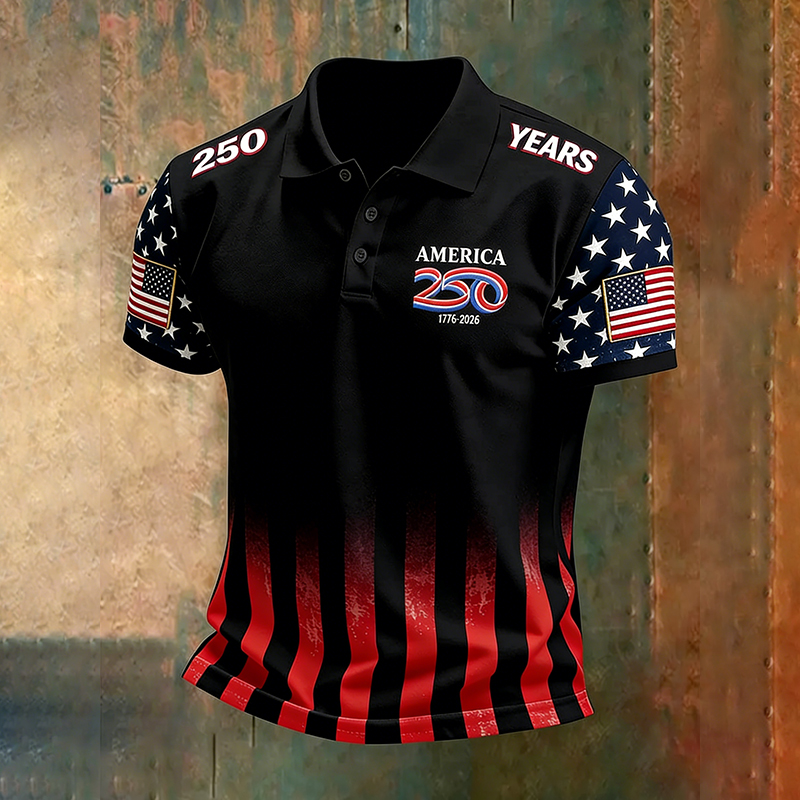 🔥US 250th Anniversary Print Men's Polo Shirt