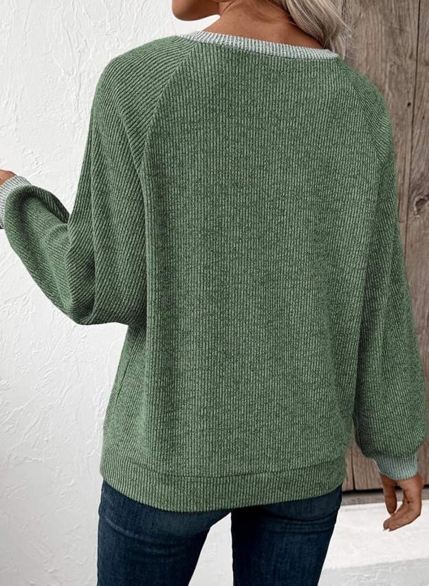 ✨Women's Colorblock Button Up V Neck Long Sleeve Casual Sweatshirts