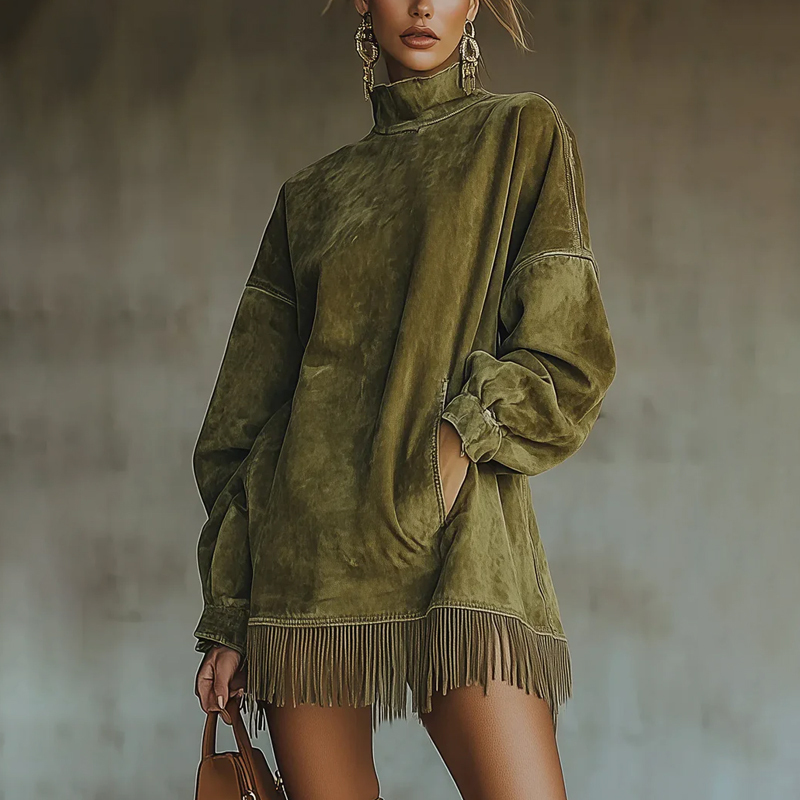 Adela - High Neck Faux Suede Dress