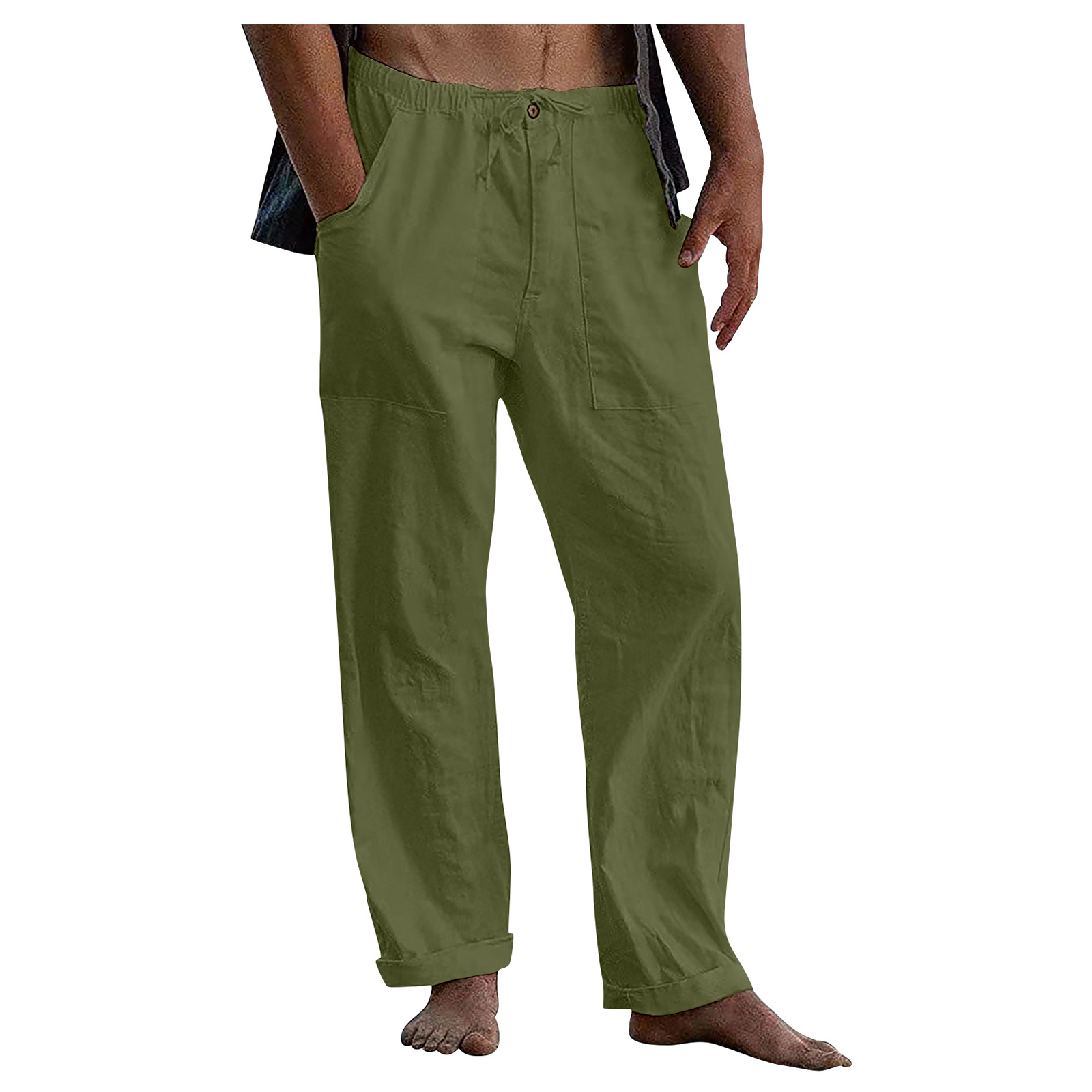 Men's loose casual cotton and linen trousers