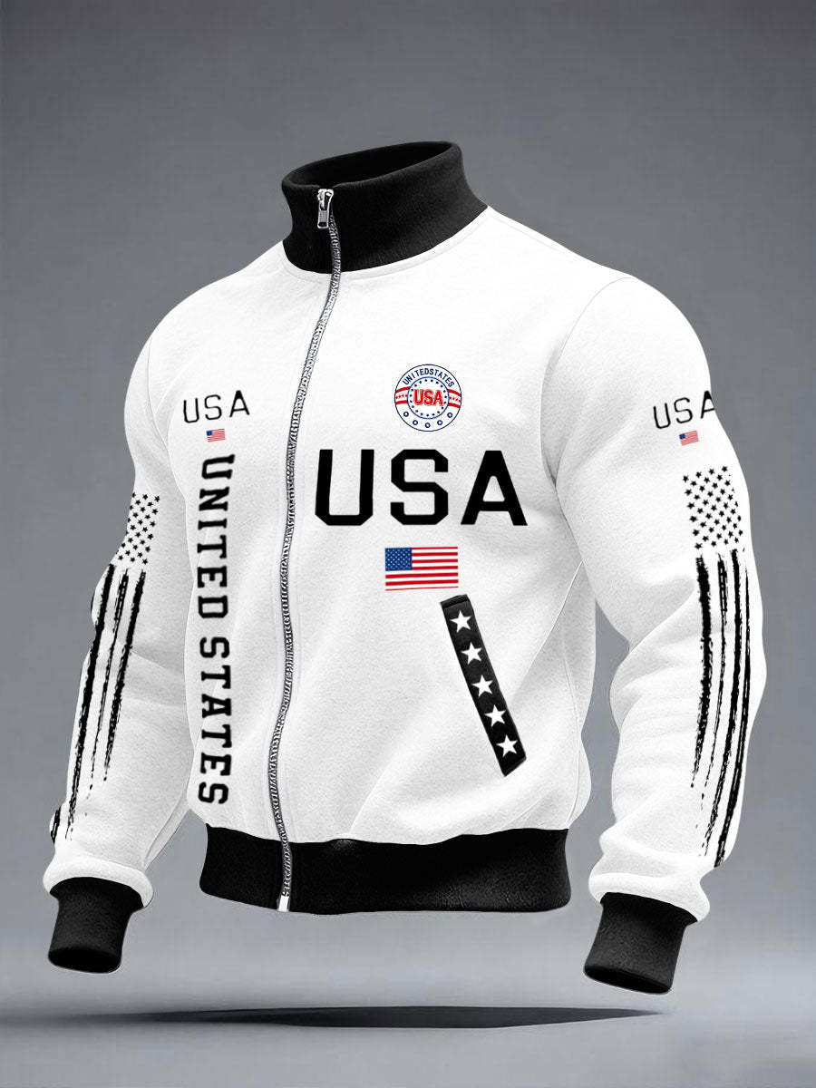 Men’s Stars and Stripes Jacket – American Style Zip-Up Outerwear