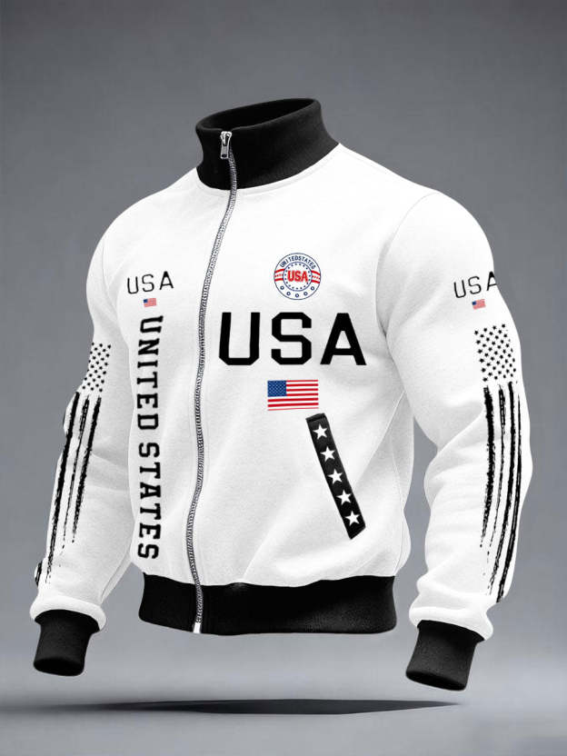 Men’s Stars and Stripes Jacket – American Style Zip-Up Outerwear