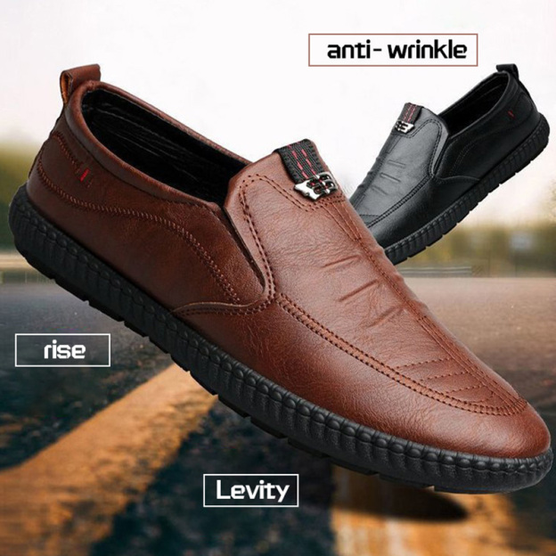 2025 new men's soft bean shoes business casual men's leather shoes a slip-on