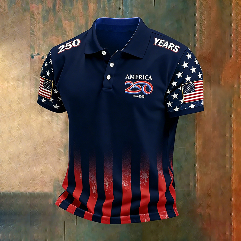 🔥US 250th Anniversary Print Men's Polo Shirt
