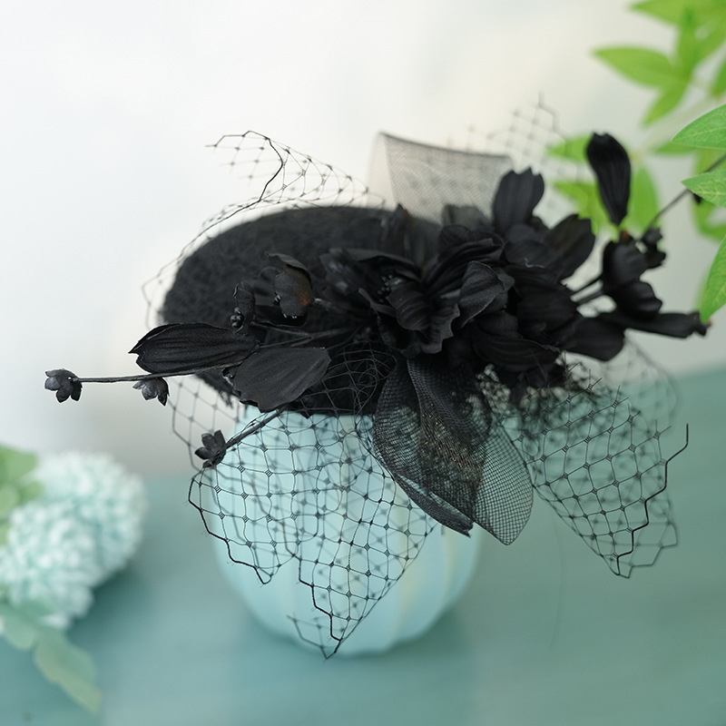 French Black Mesh Cheongsam Linen Top Hat