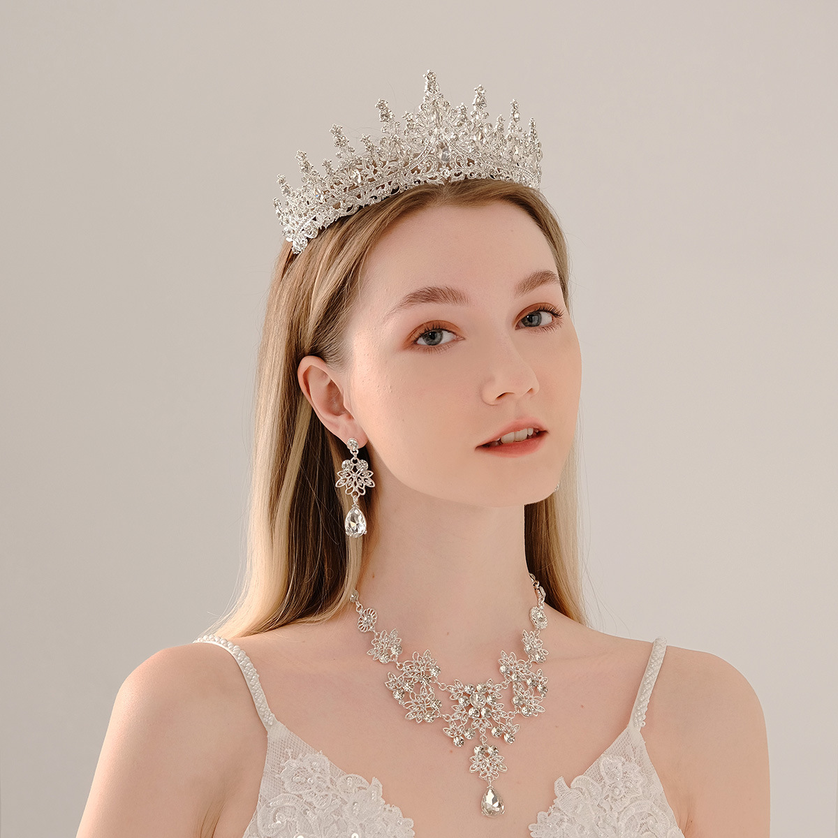 Necklace Earrings Crown Three-piece Set