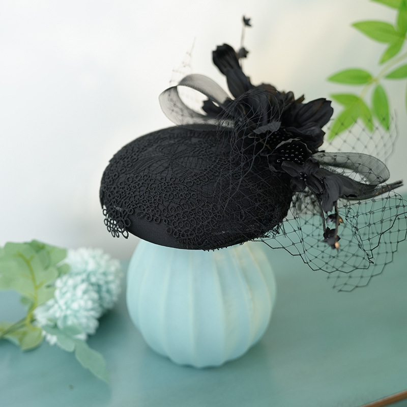 French Black Mesh Cheongsam Linen Top Hat