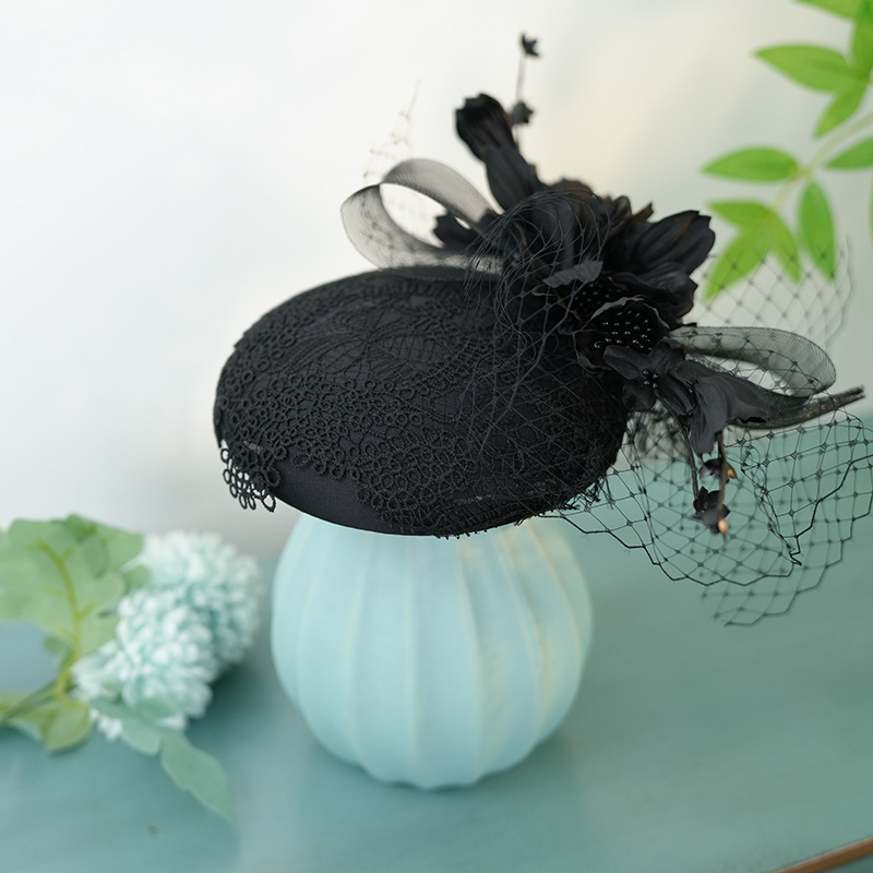 French Black Mesh Cheongsam Linen Top Hat