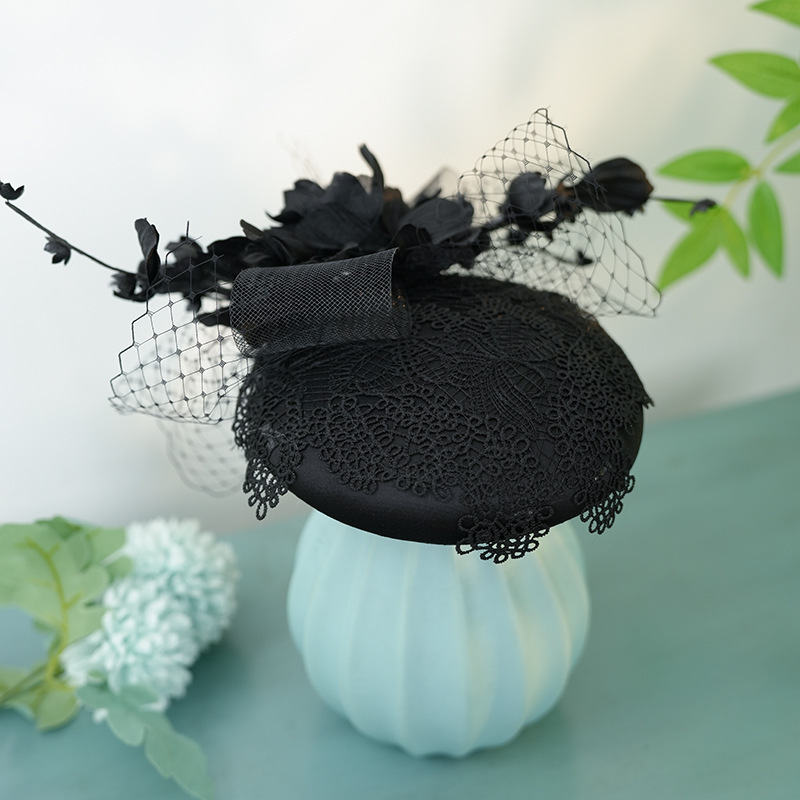 French Black Mesh Cheongsam Linen Top Hat
