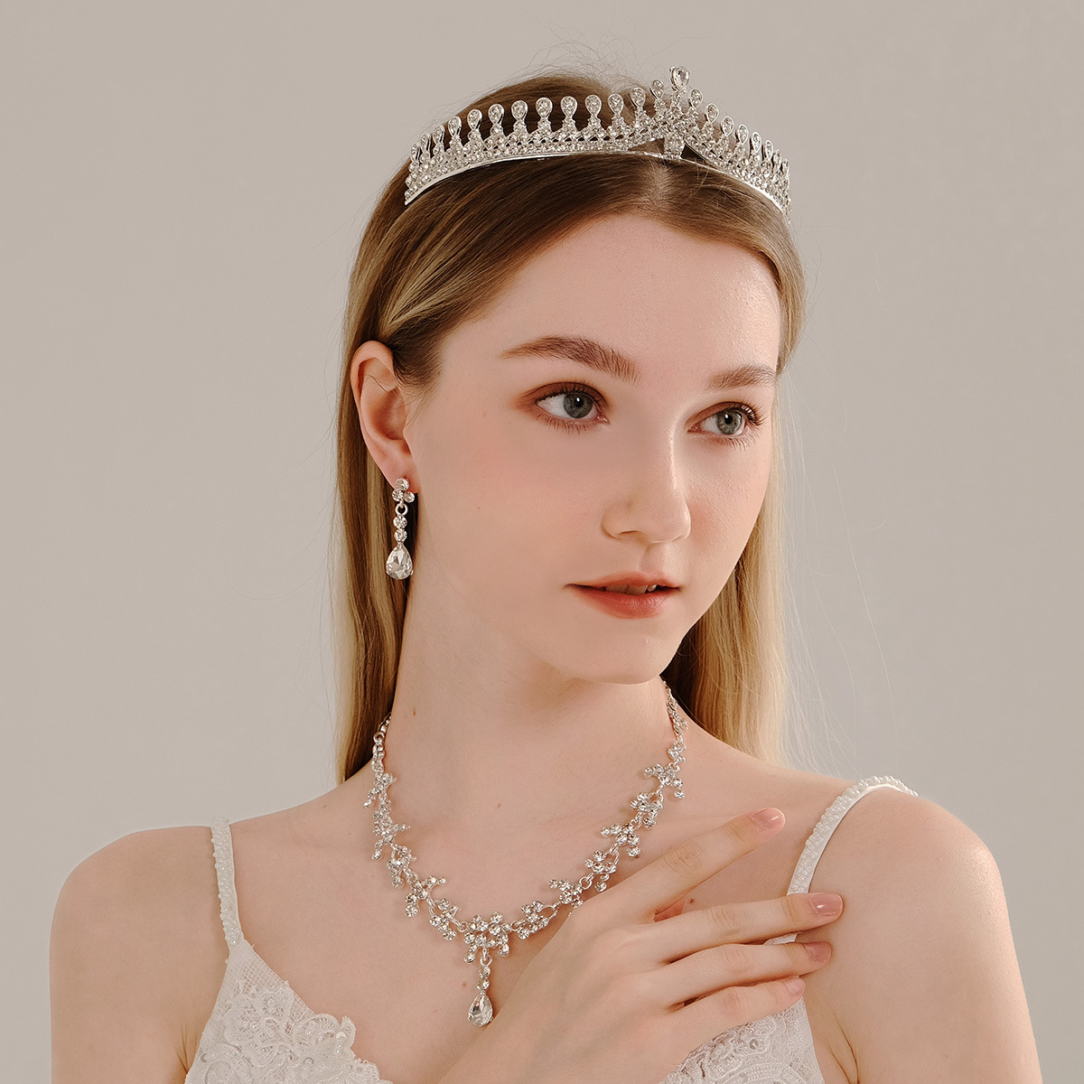 Necklace Earrings Crown Three-piece Set