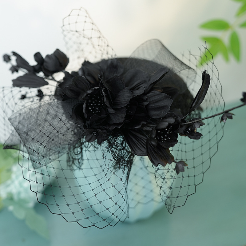 French Black Mesh Cheongsam Linen Top Hat