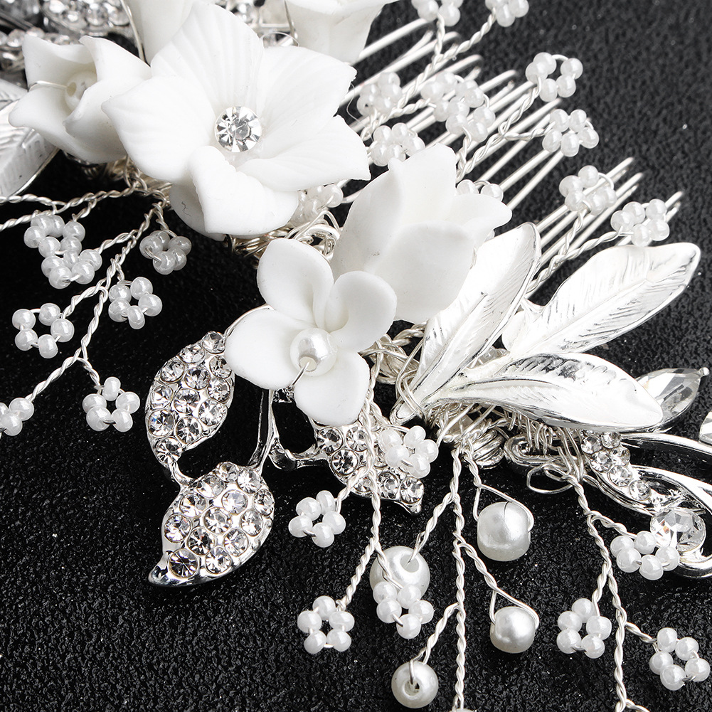 Handmade Ceramic Flower Comb Bridal Wedding Headdress