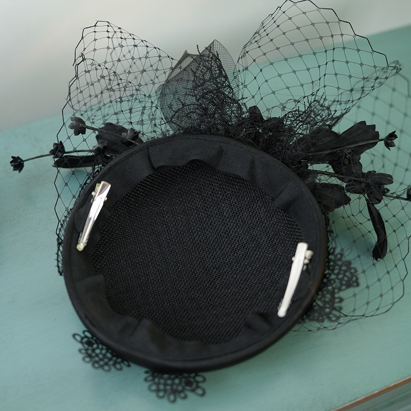 French Black Mesh Cheongsam Linen Top Hat