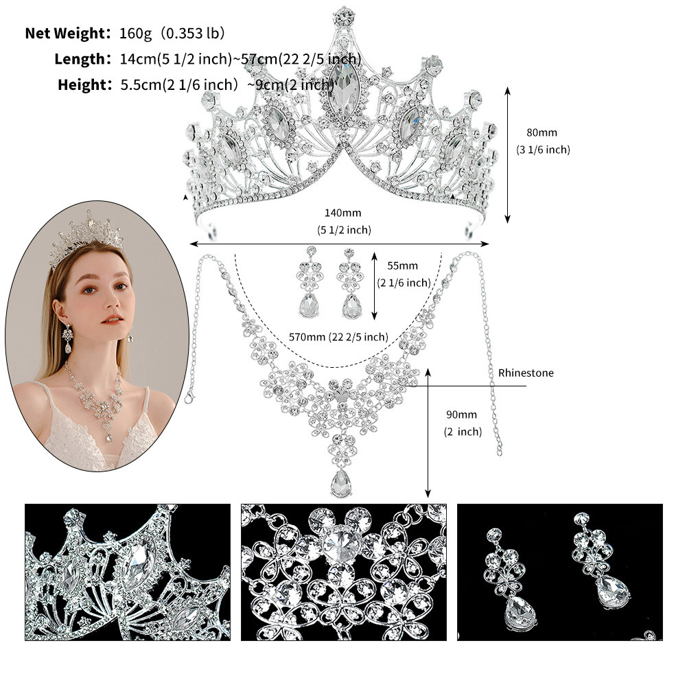 Necklace Earrings Crown Three-piece Set