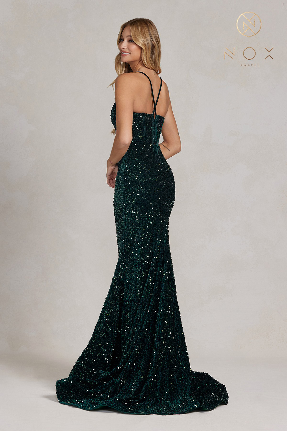 Limmering Mermaid Plunging V-Neckline Sequins Adorn Gown #C1109
