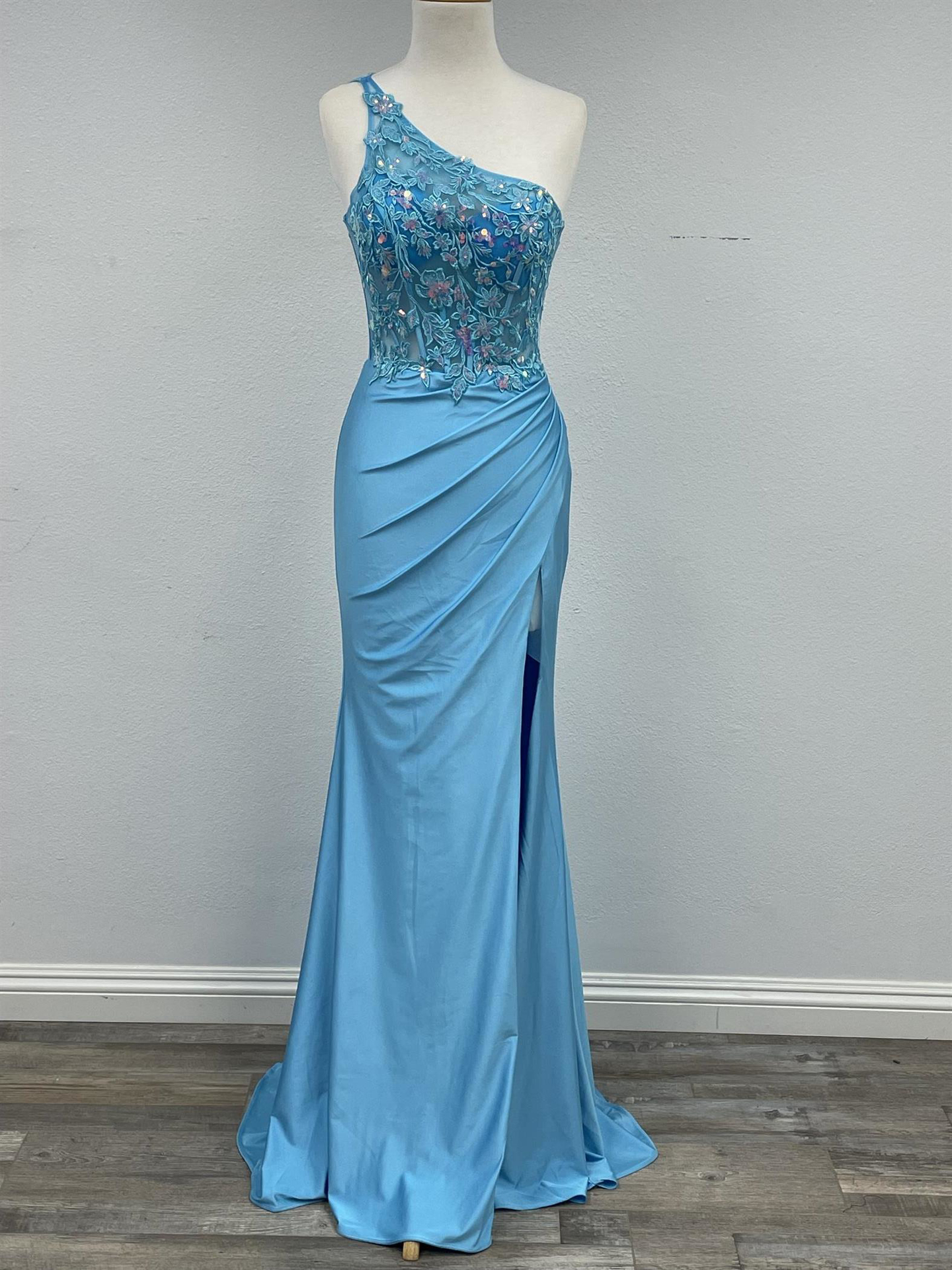Stunning Sequin Floral Detail One-Shoulder Gown #A1317
