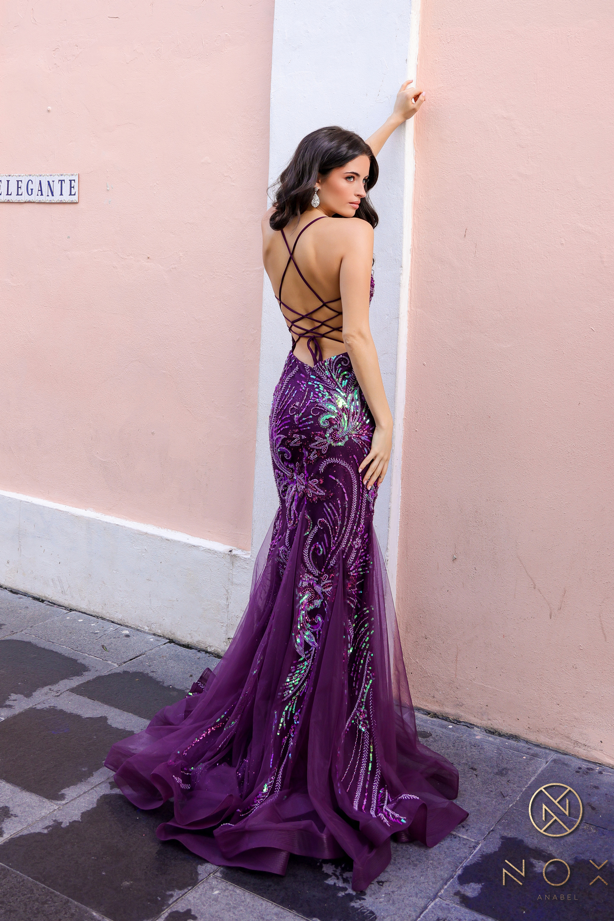 Mermaid Spaghetti Straps Sequins Beading Lace Up Back Gown #C1416