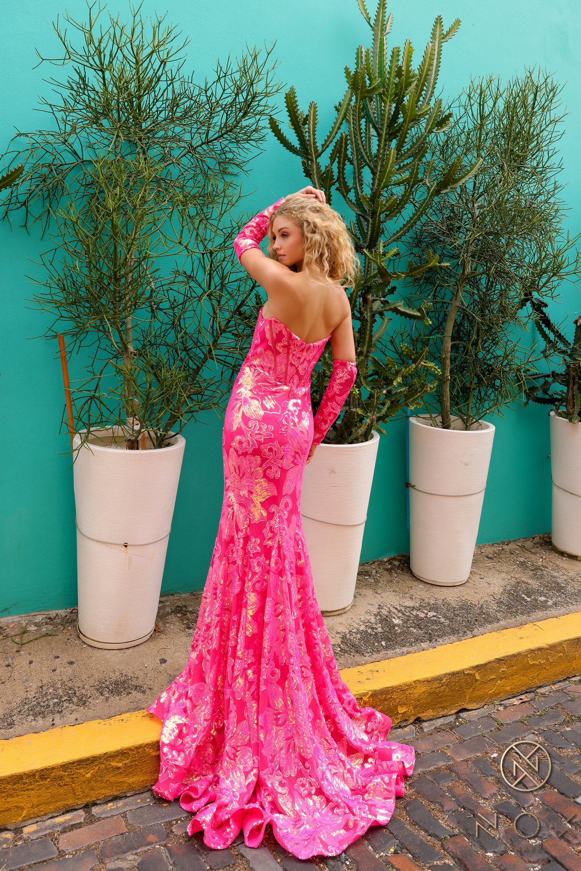 Exquisite Mermaid Straight-Across Neckline Sequin Flower Gown #R1268
