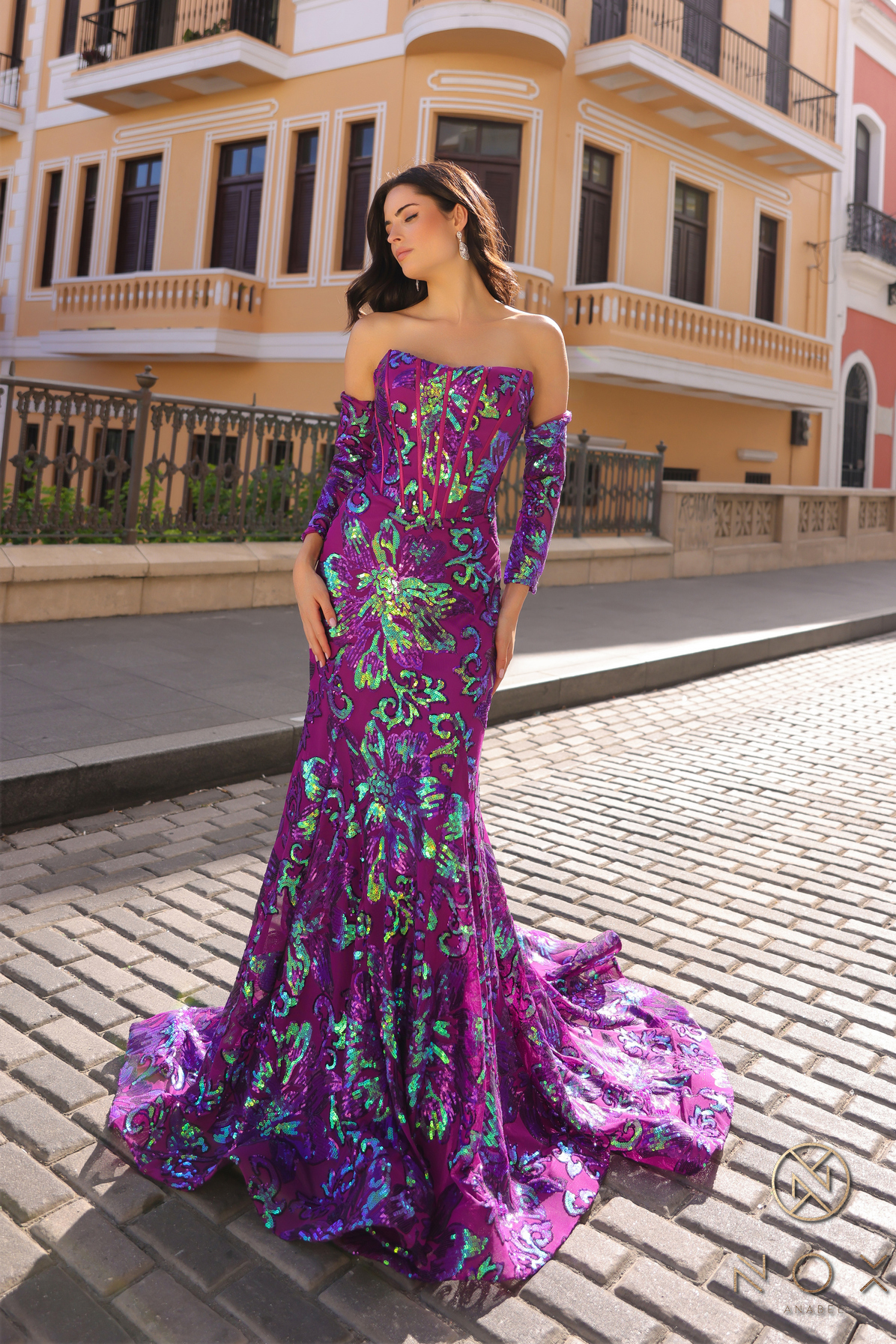 Exquisite Mermaid Straight-Across Neckline Sequin Flower Gown #R1268