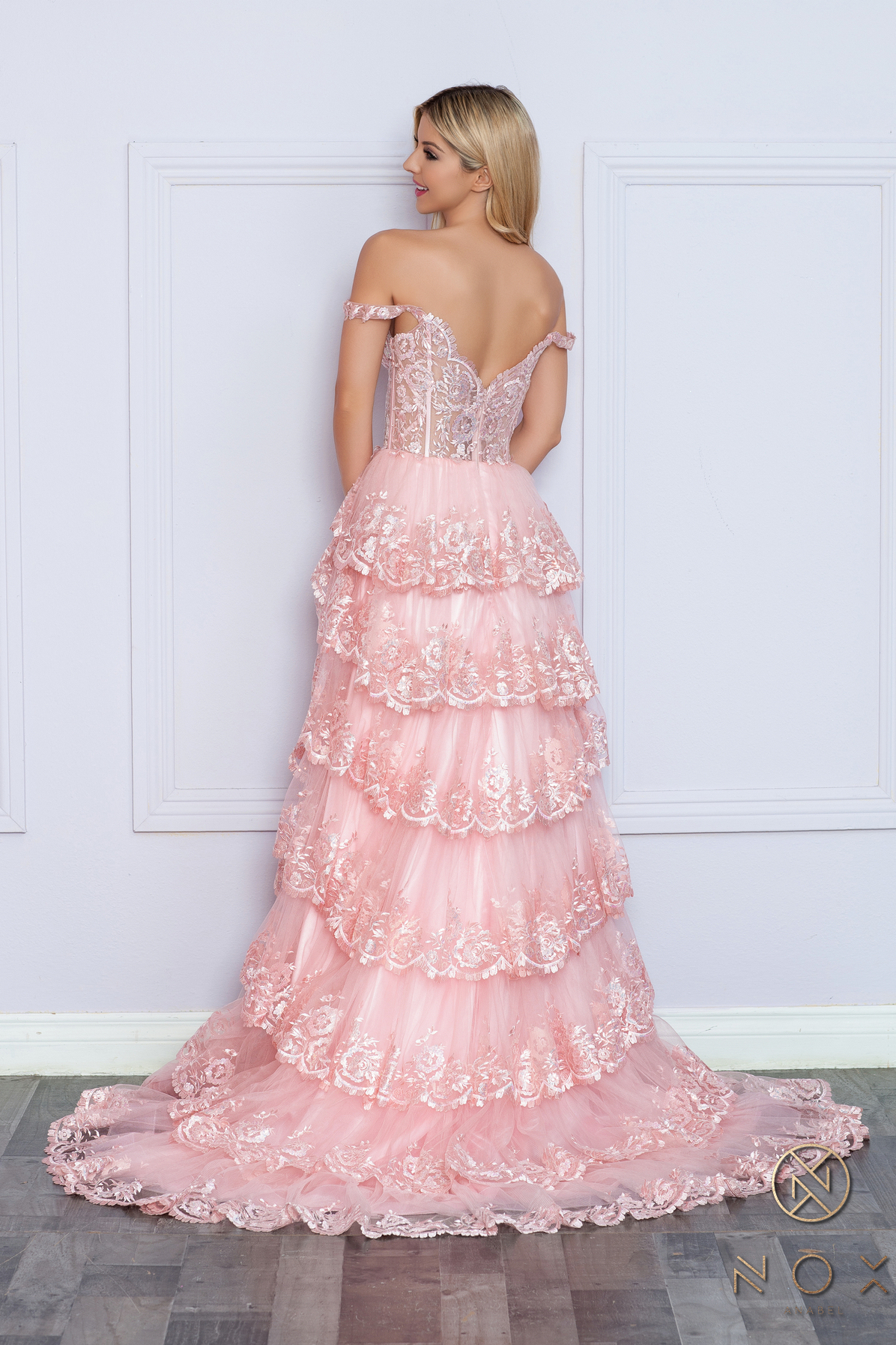 A-Line Sweetheart Tiered Lace Illusion Bodice Slit Gown #R1299