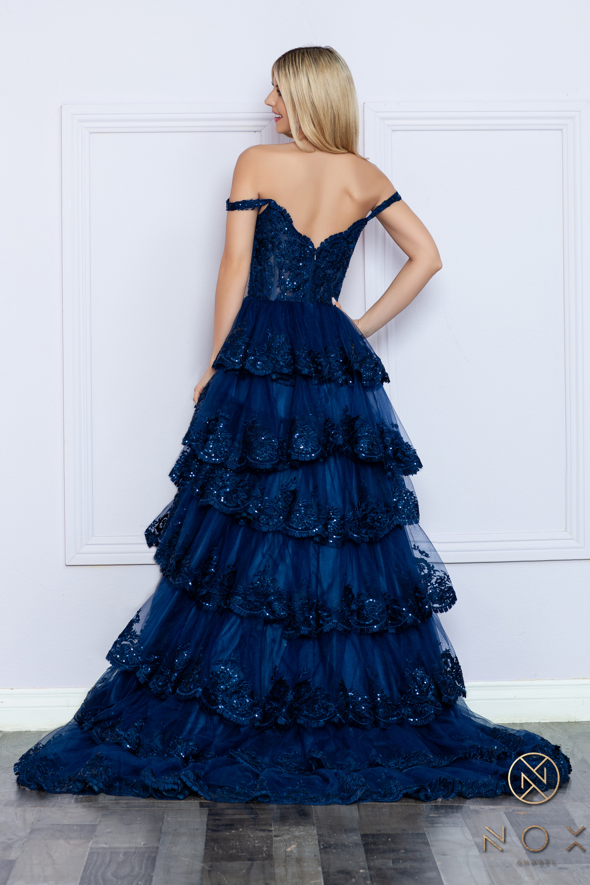 A-Line Sweetheart Tiered Lace Illusion Bodice Slit Gown #R1299