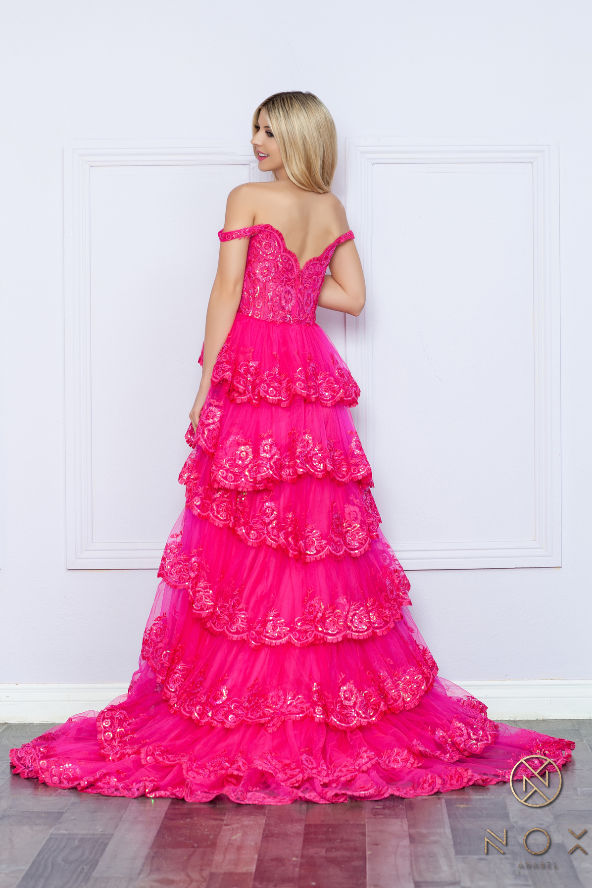 A-Line Sweetheart Tiered Lace Illusion Bodice Slit Gown #R1299