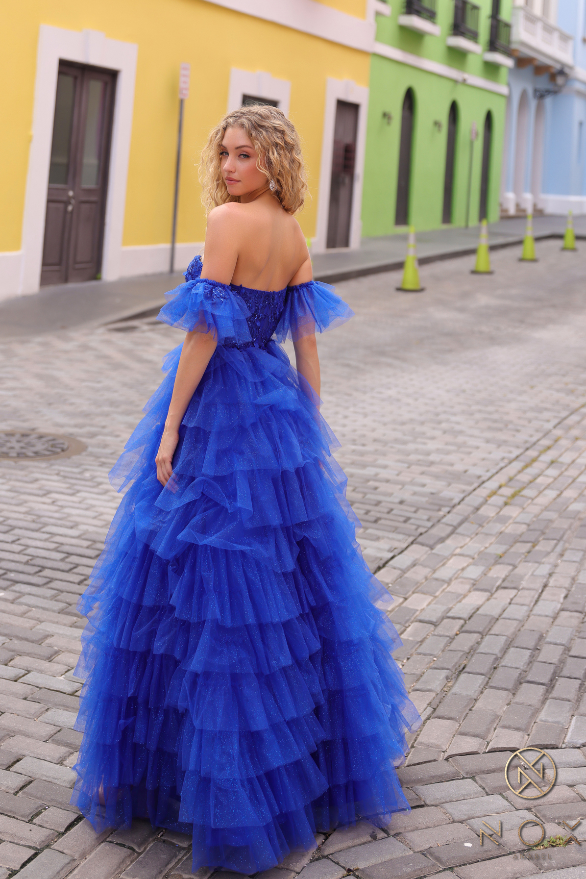 A-Line Sweetheart Glitter Tulle Tiered Skirt Gown #T1338