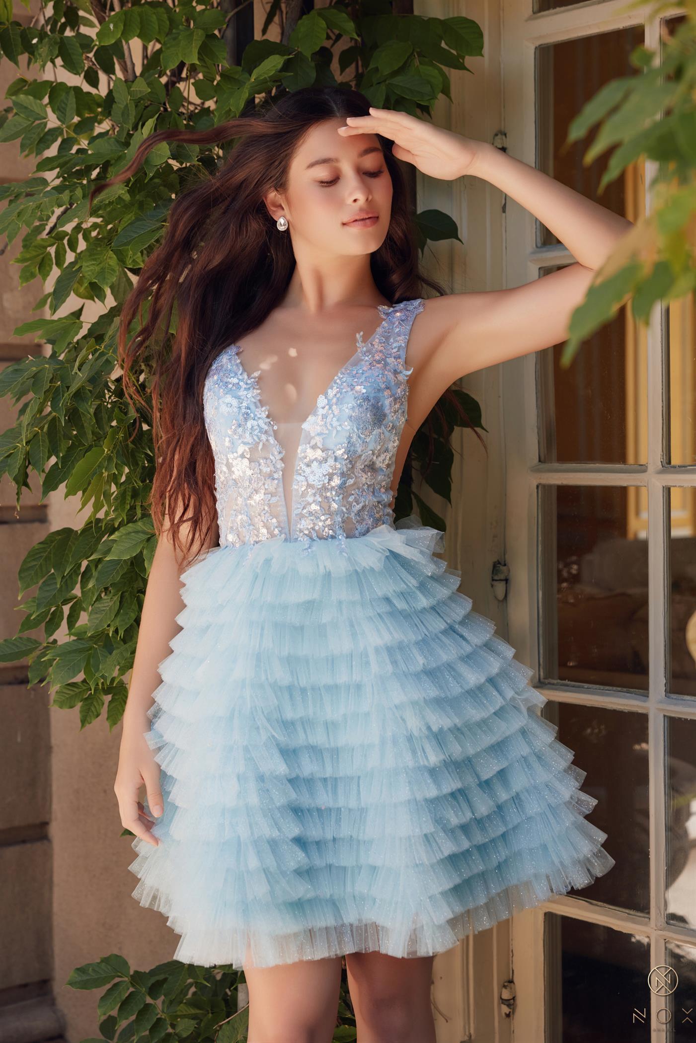 Mesh Sequin Corset Bodice Tulle Ruffles Formal Dress #R883