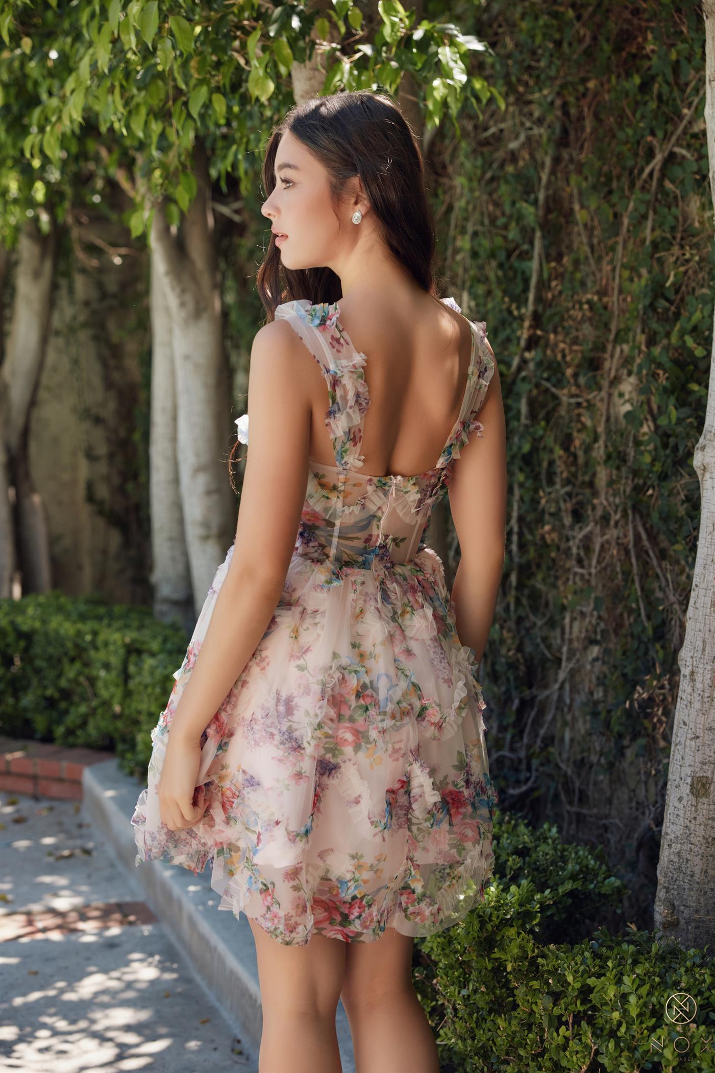 Multi Floweral Corset Bodice Babydoll Formal Dress #S849