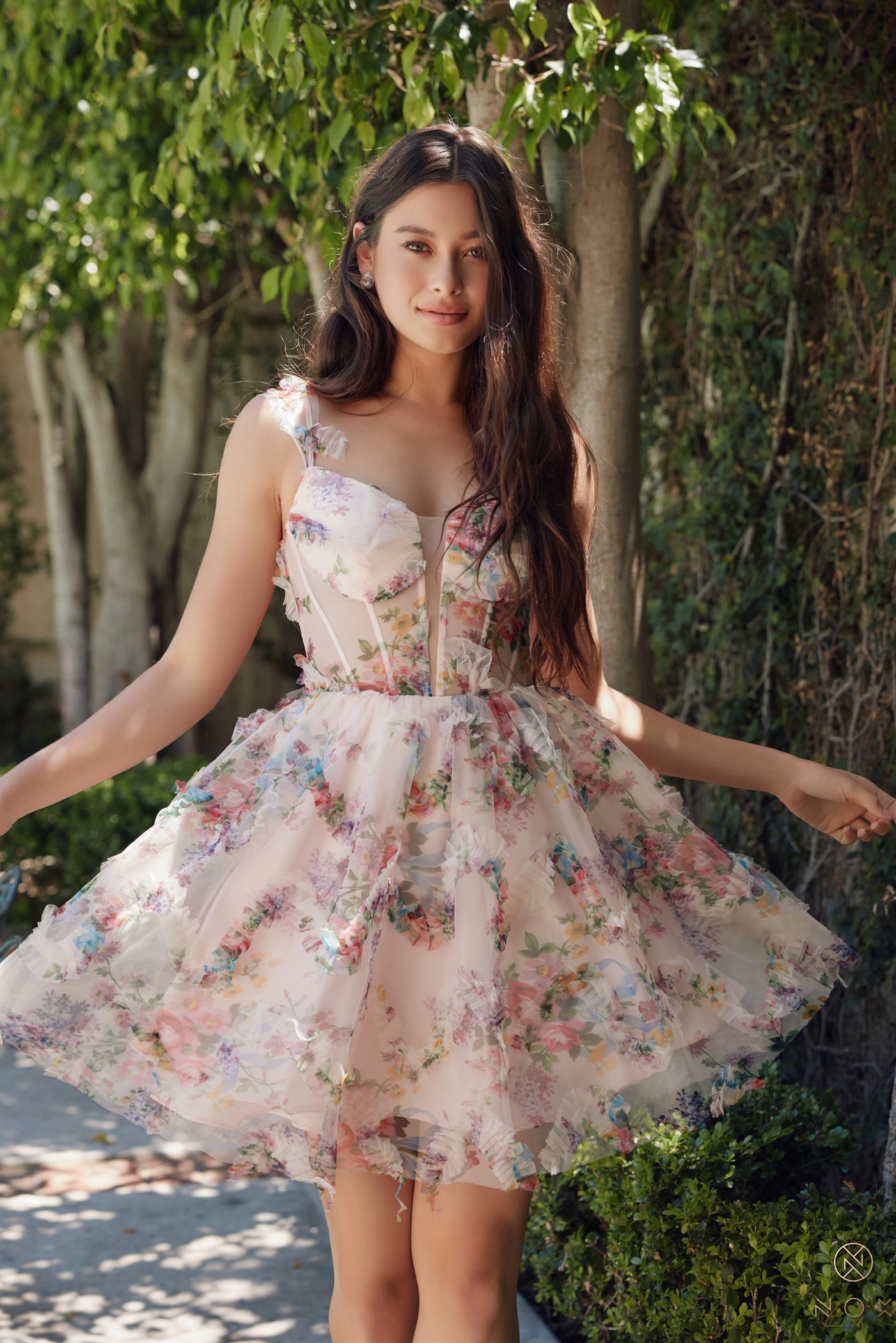 Multi Floweral Corset Bodice Babydoll Formal Dress #S849