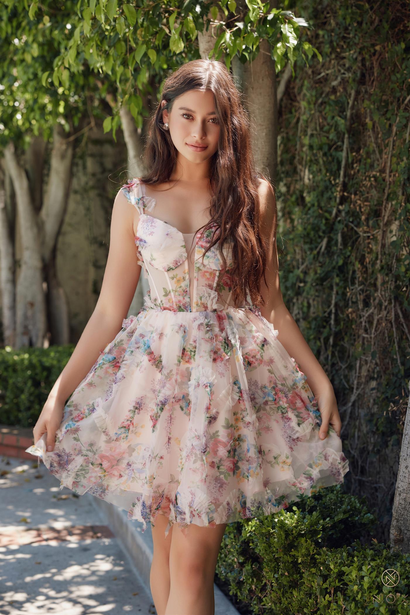 Multi Floweral Corset Bodice Babydoll Formal Dress #S849