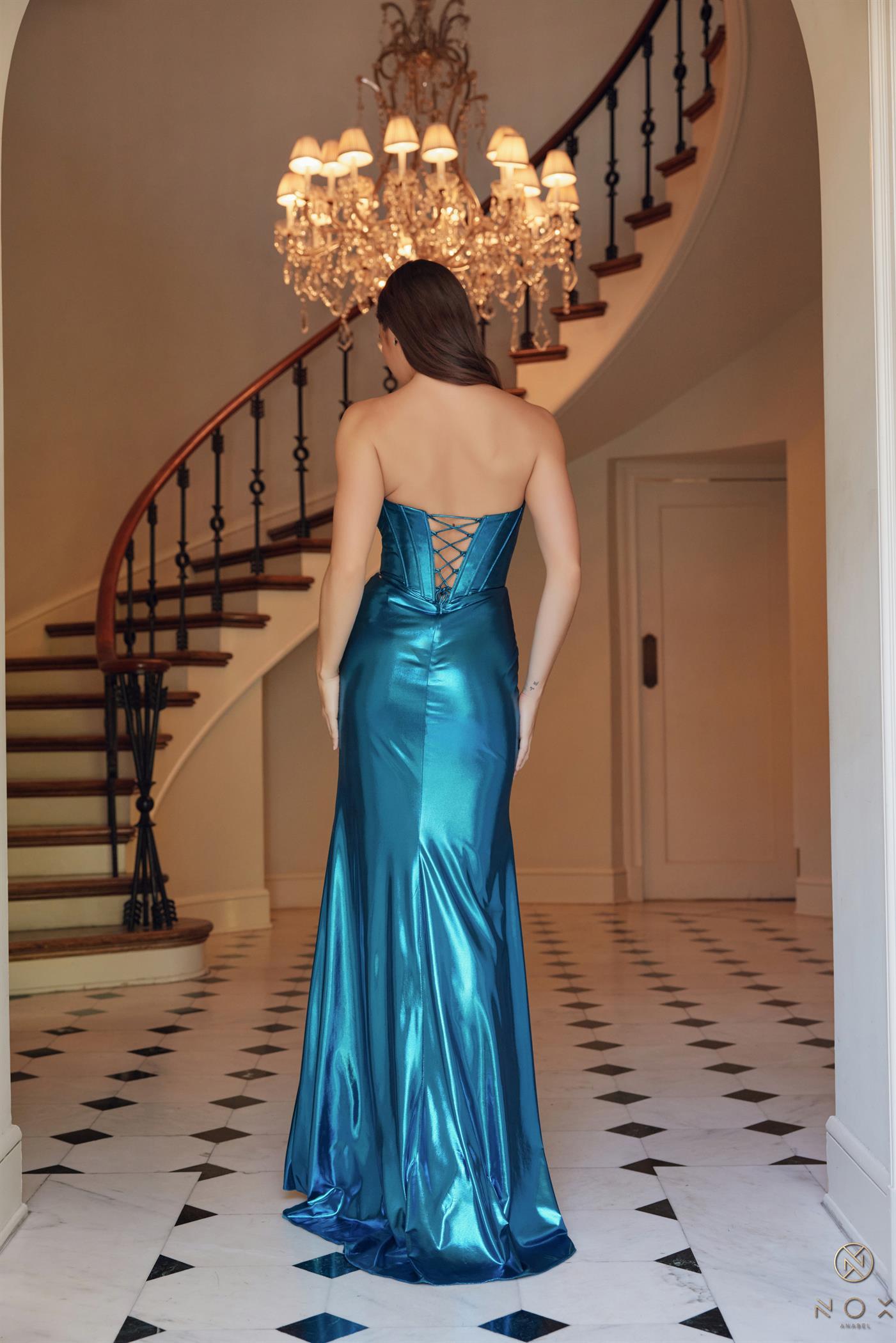 Fitted Sweetheart Corset Gathered Long Teal Formal Gown #T1489