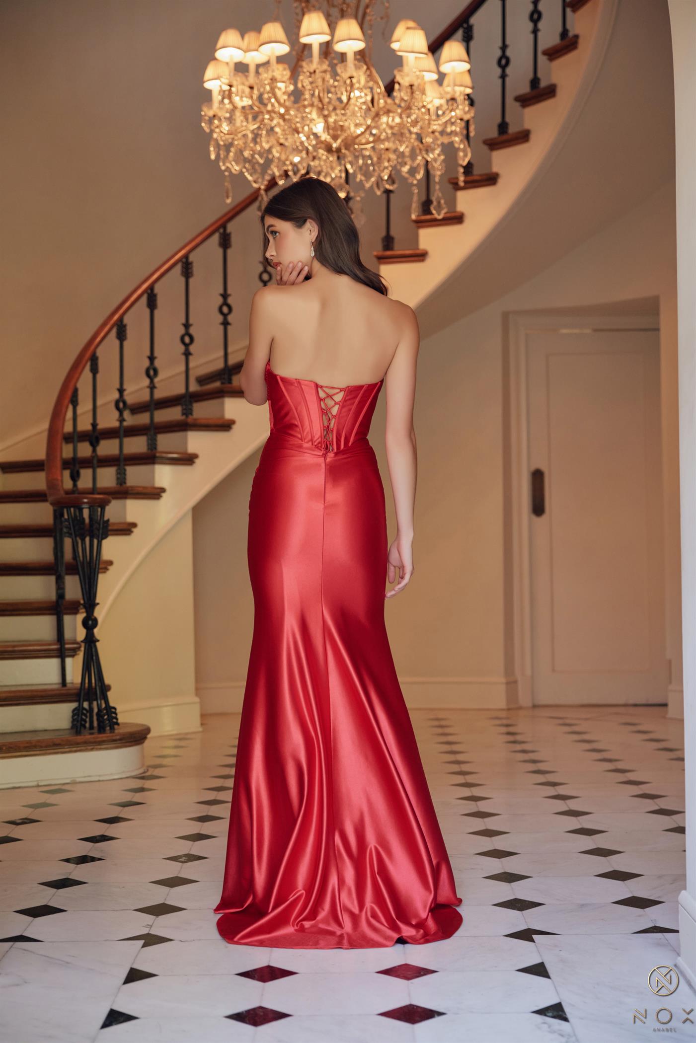 Fitted Sweetheart Corset Gathered Long Red Formal Gown #T1500