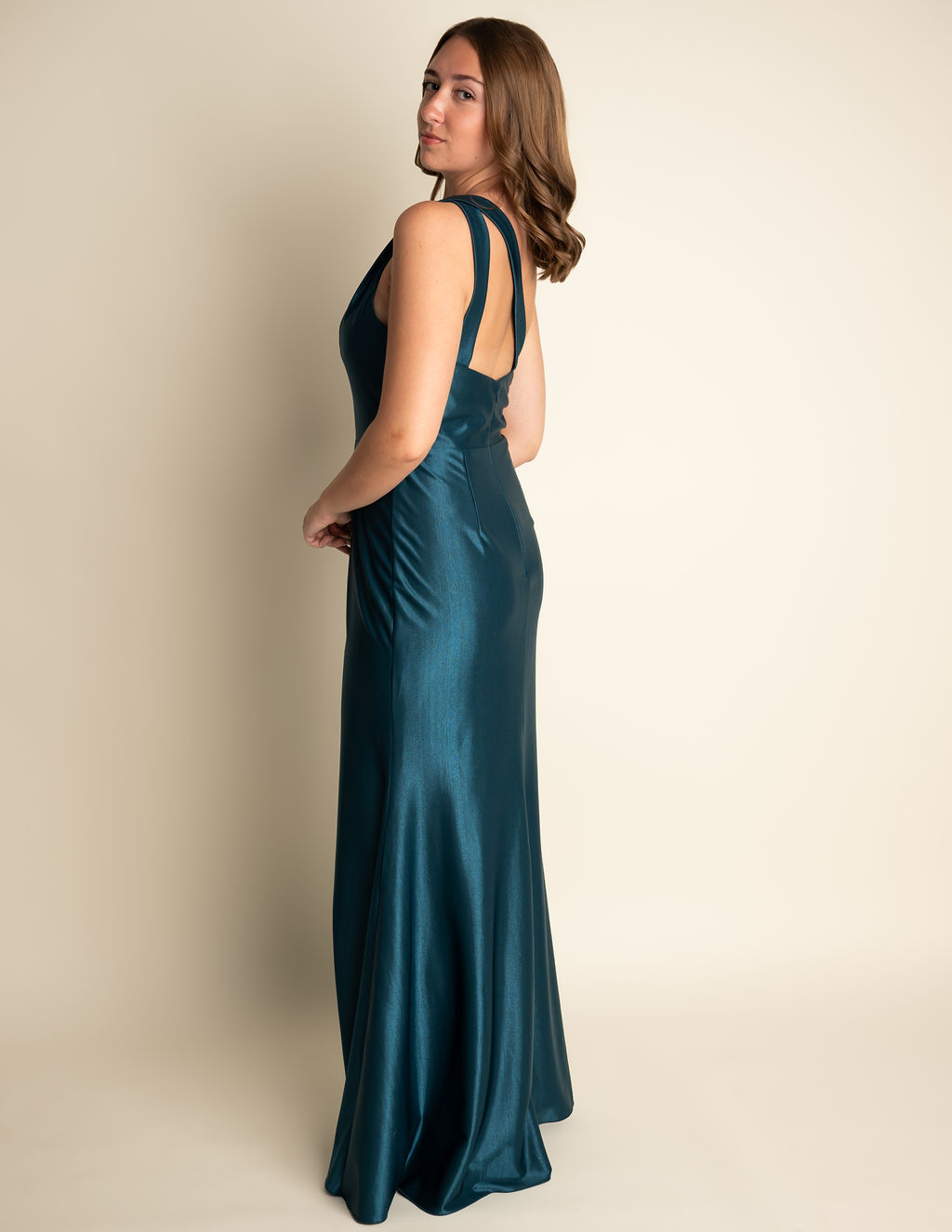 Fit And Flare Dark Navy One Shoulder Bridesmaid Dress #RJBM041