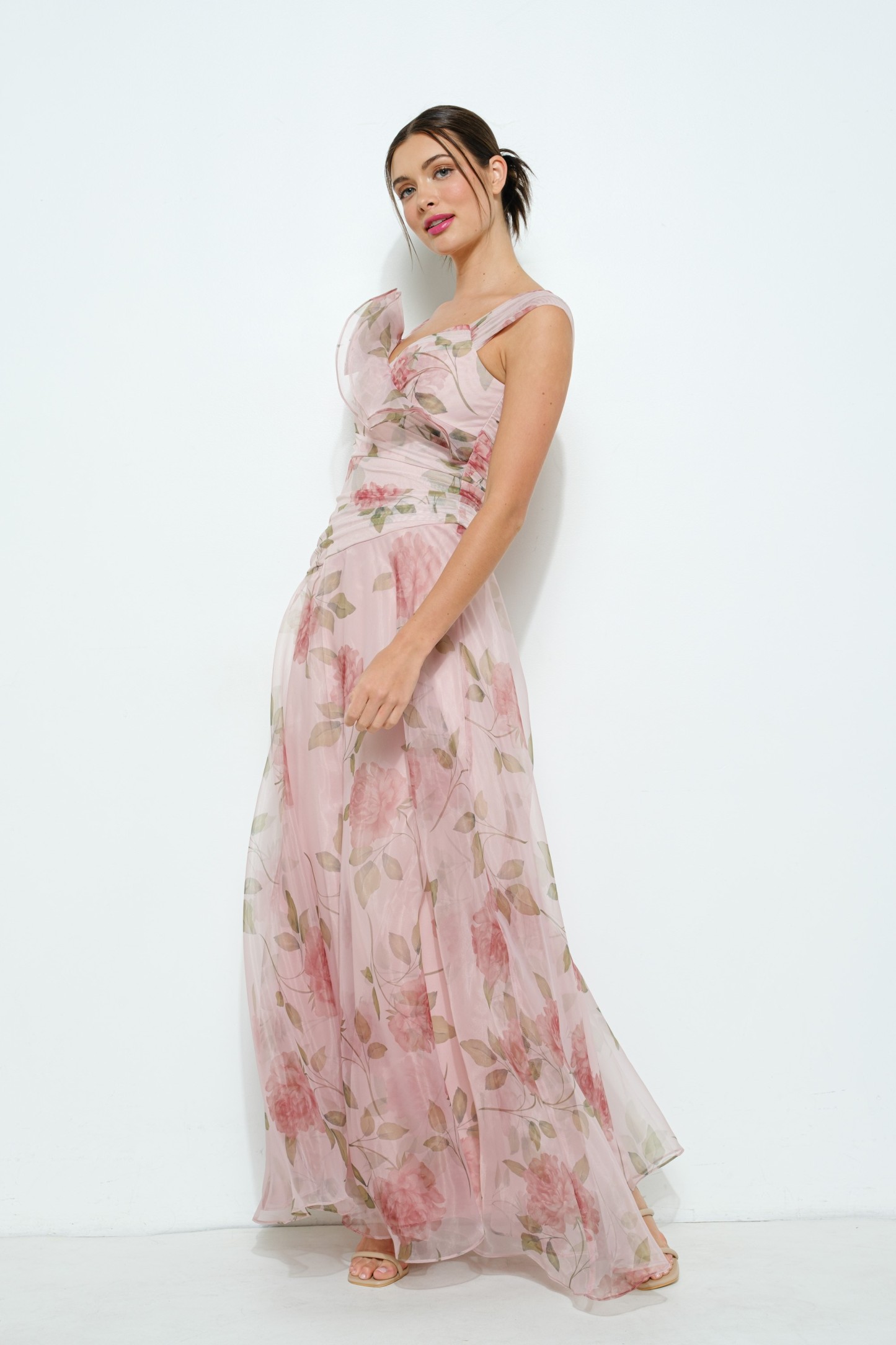 Floral Print Flower Corsage Detail Maxi Dress #23700148