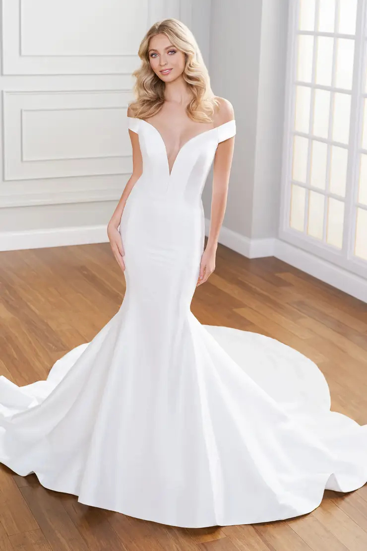 MARTIN THORNBURG 122234 Alluring Fit and Flare Off-the-Shoulder Wedding Dress