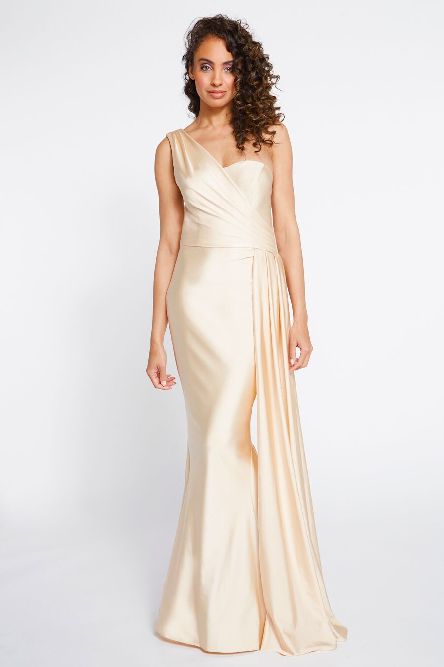 BARI JAY STYLE 2253 One Shoulder Bridesmaid Dress With Ruched Side Seam