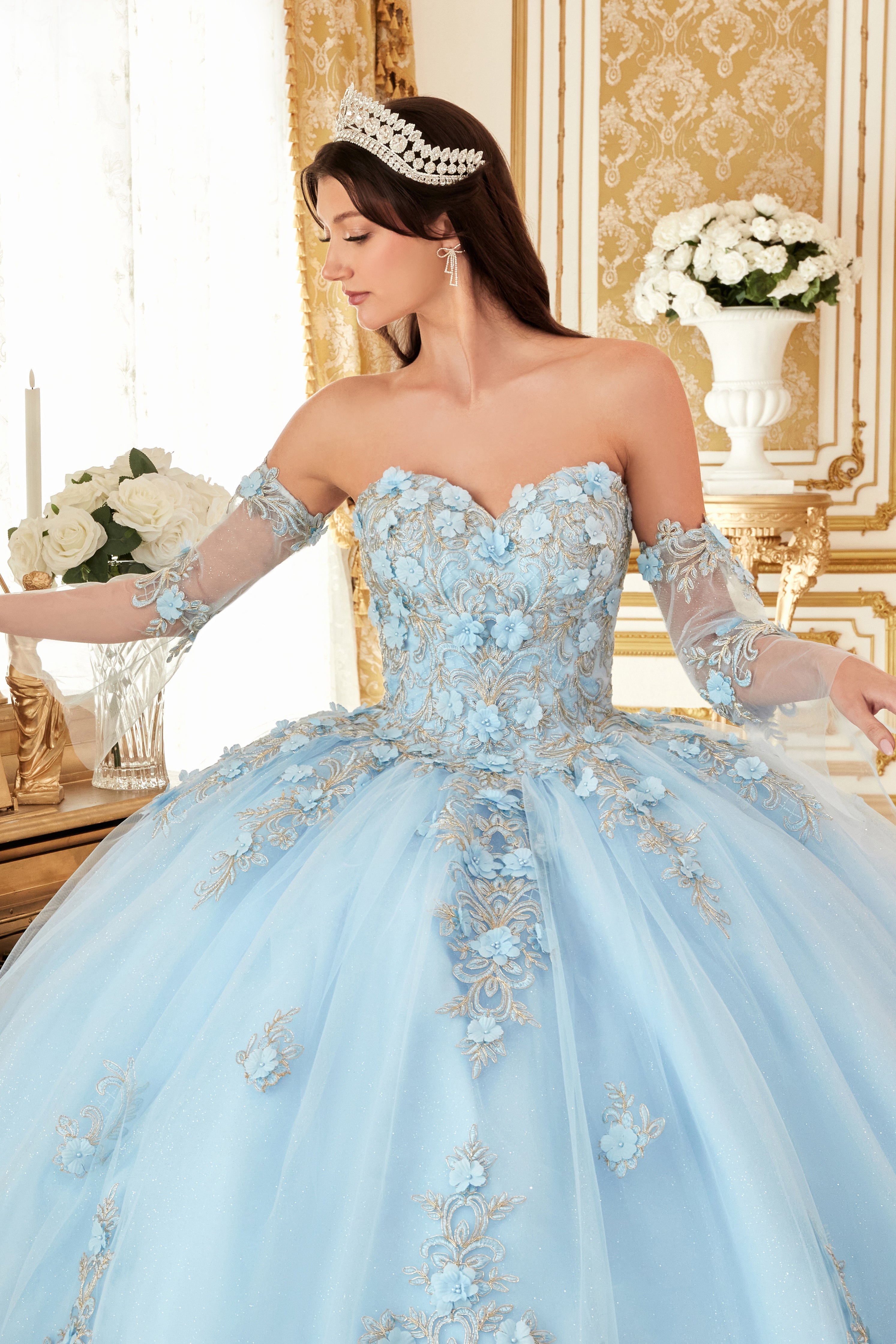 Layered Tulle Ball Gown With Floral Applique #15714