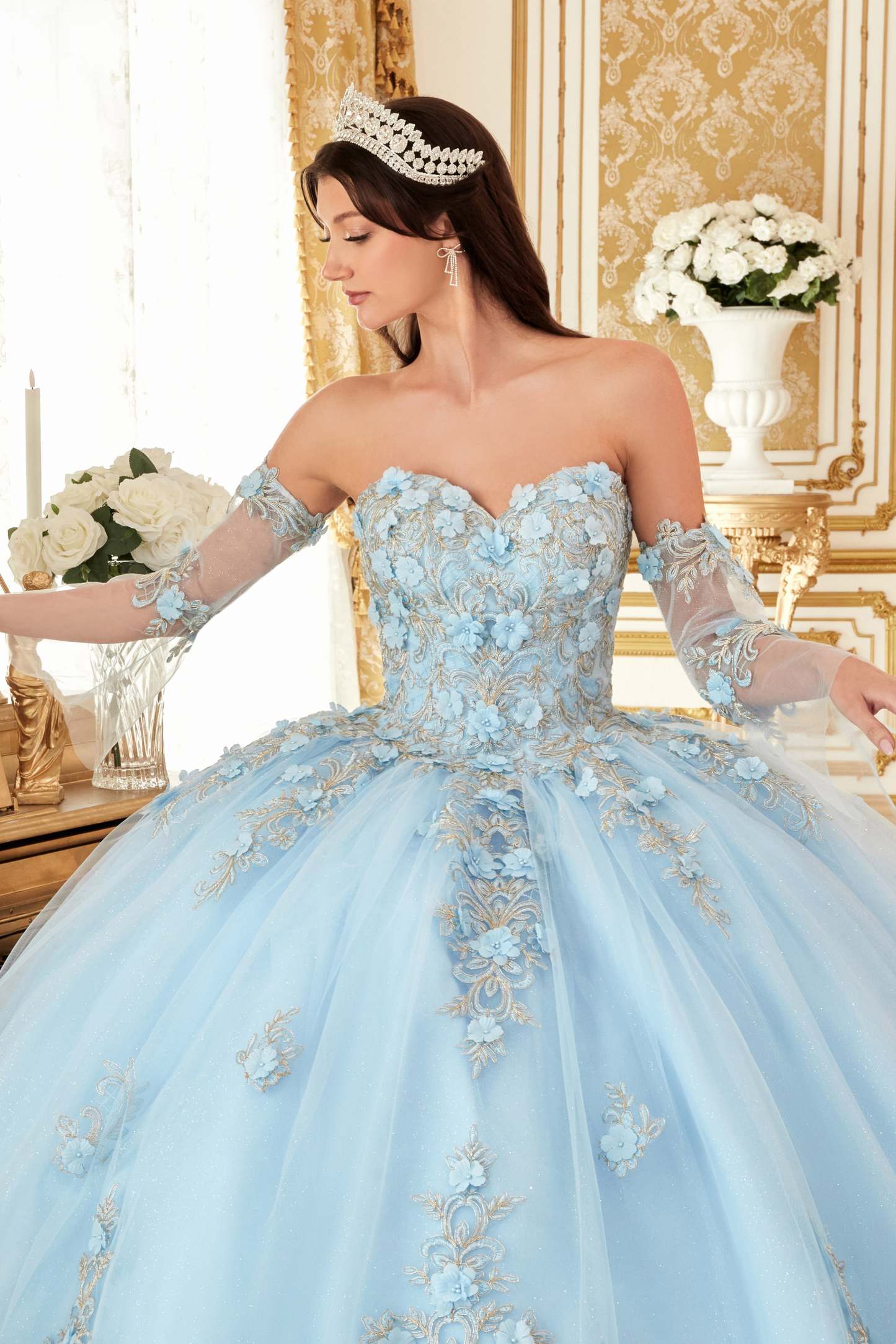 Layered Tulle Ball Gown With Floral Applique #15714