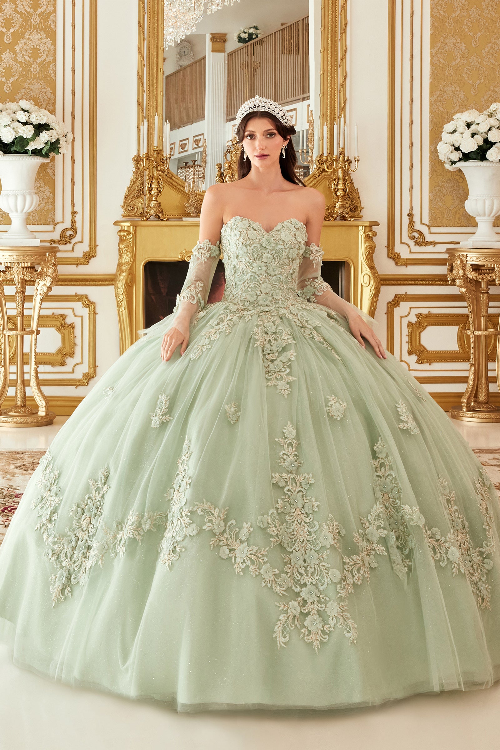 Layered Tulle Ball Gown With Floral Applique #15714