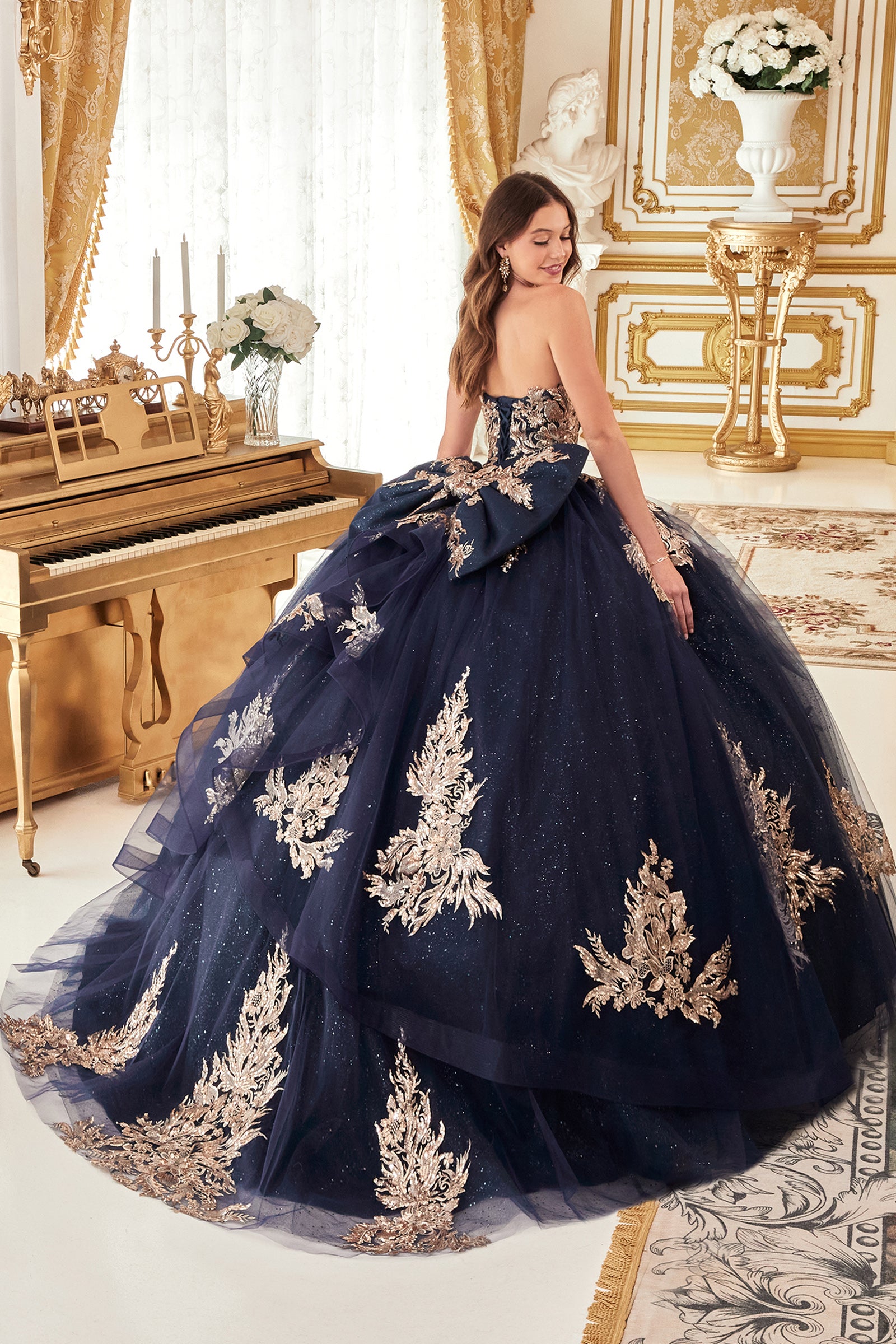 Strapless Layered Quinceanera Ball Gown With Bow Detail #15715