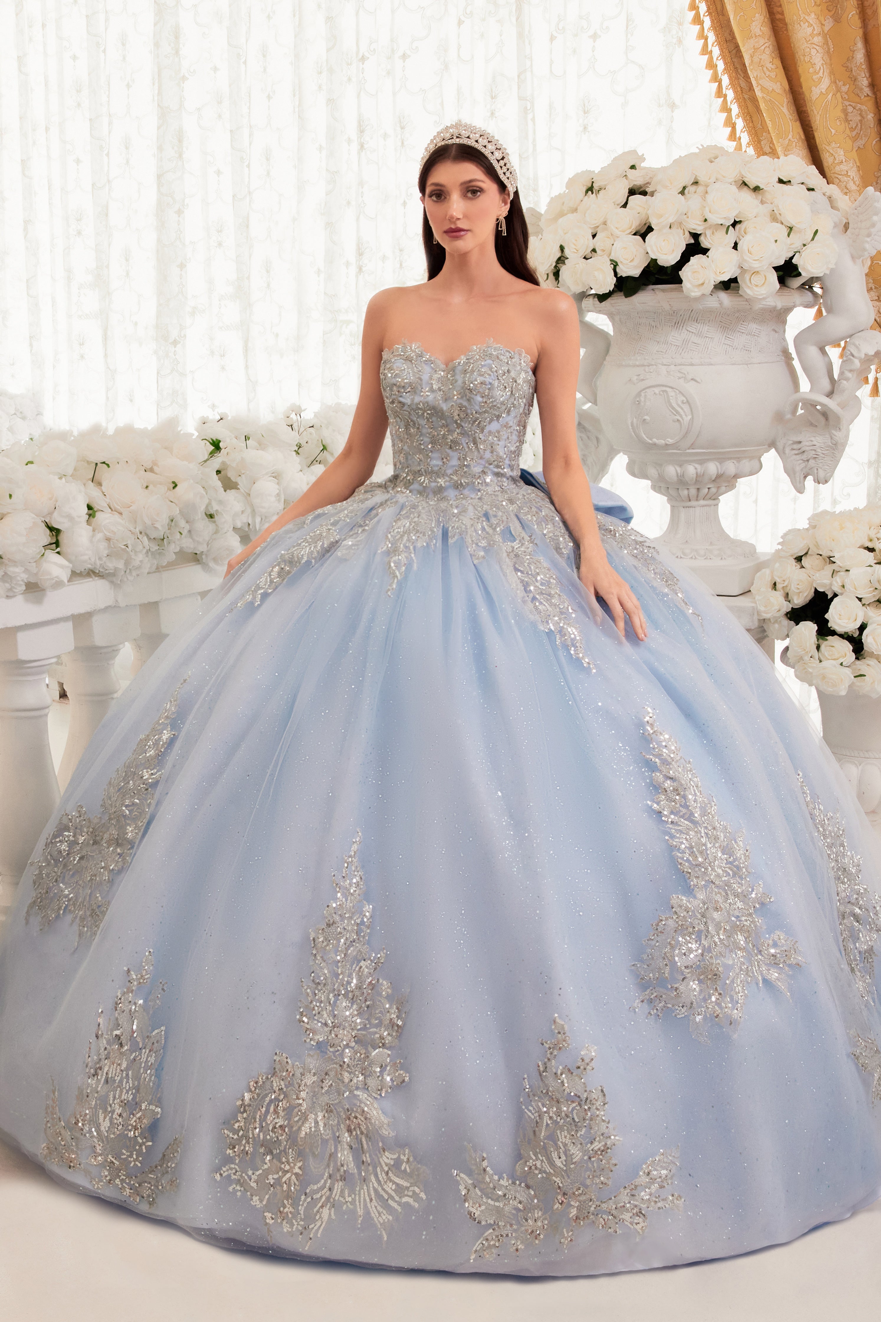 Strapless Layered Quinceanera Ball Gown With Bow Detail #15715