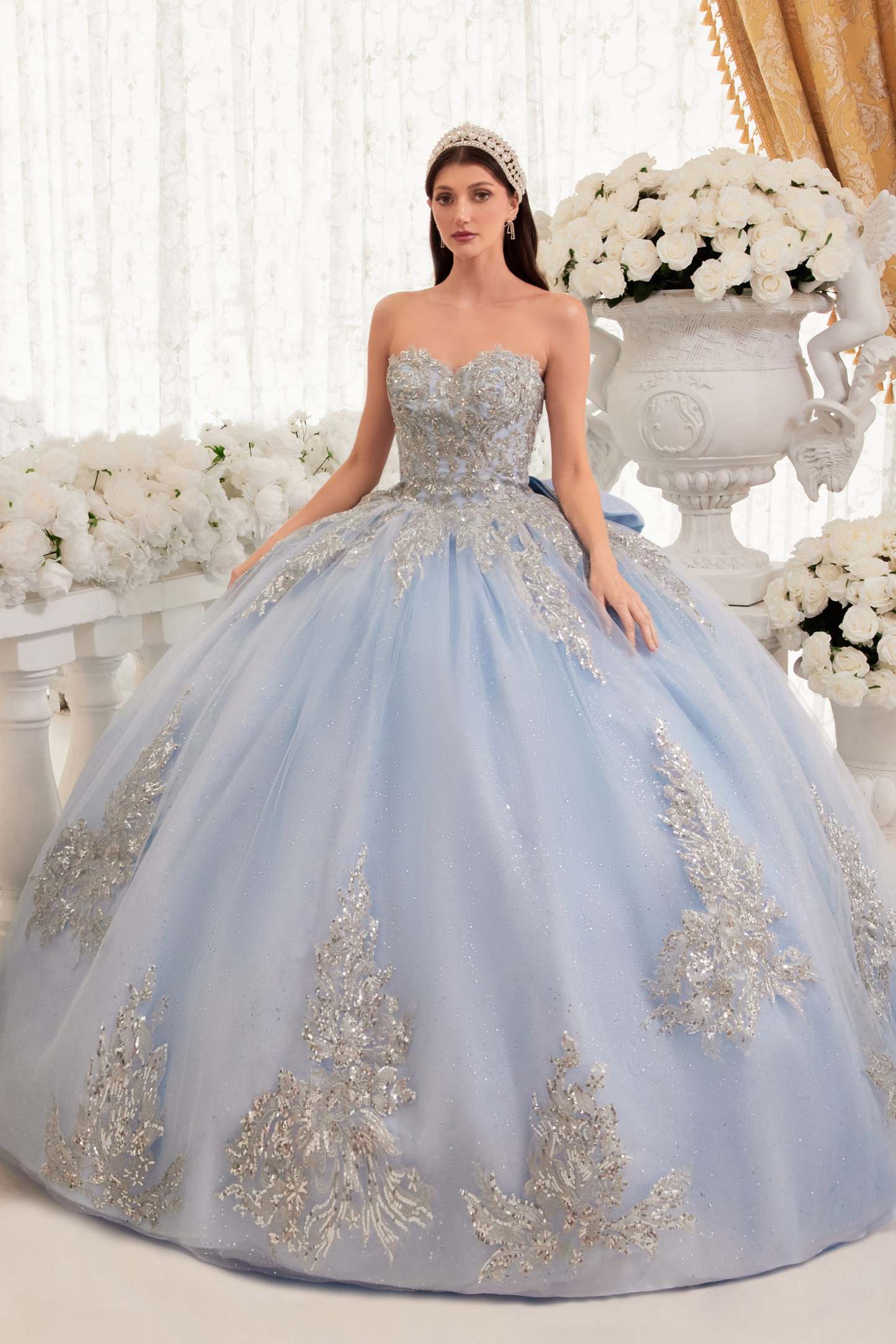 Strapless Layered Quinceanera Ball Gown With Bow Detail #15715