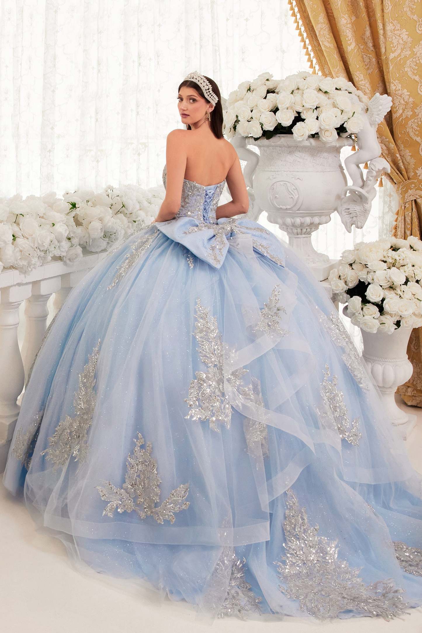 Strapless Layered Quinceanera Ball Gown With Bow Detail #15715