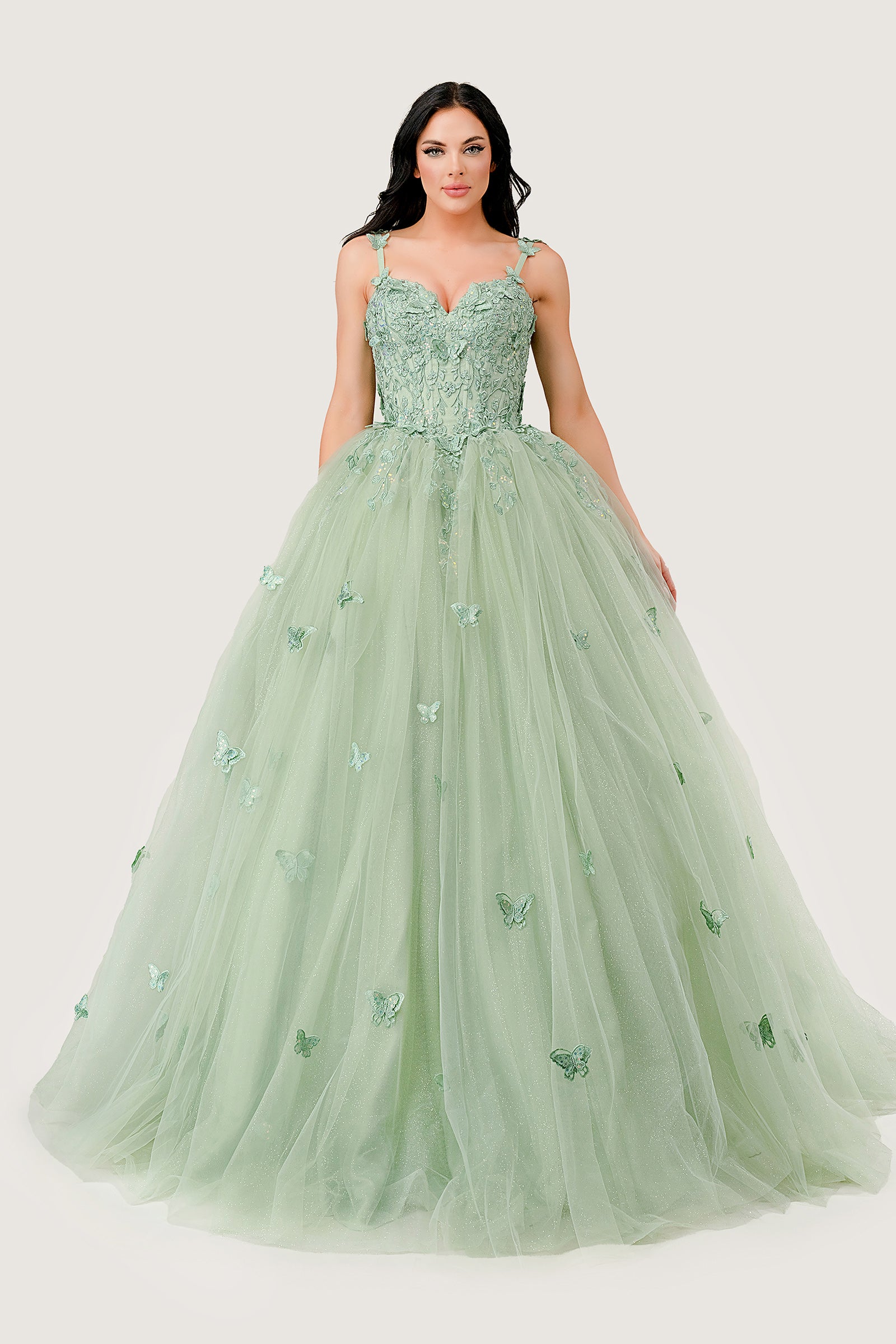 Sage Layered Tulle Quinceanera Ball Gown #15718