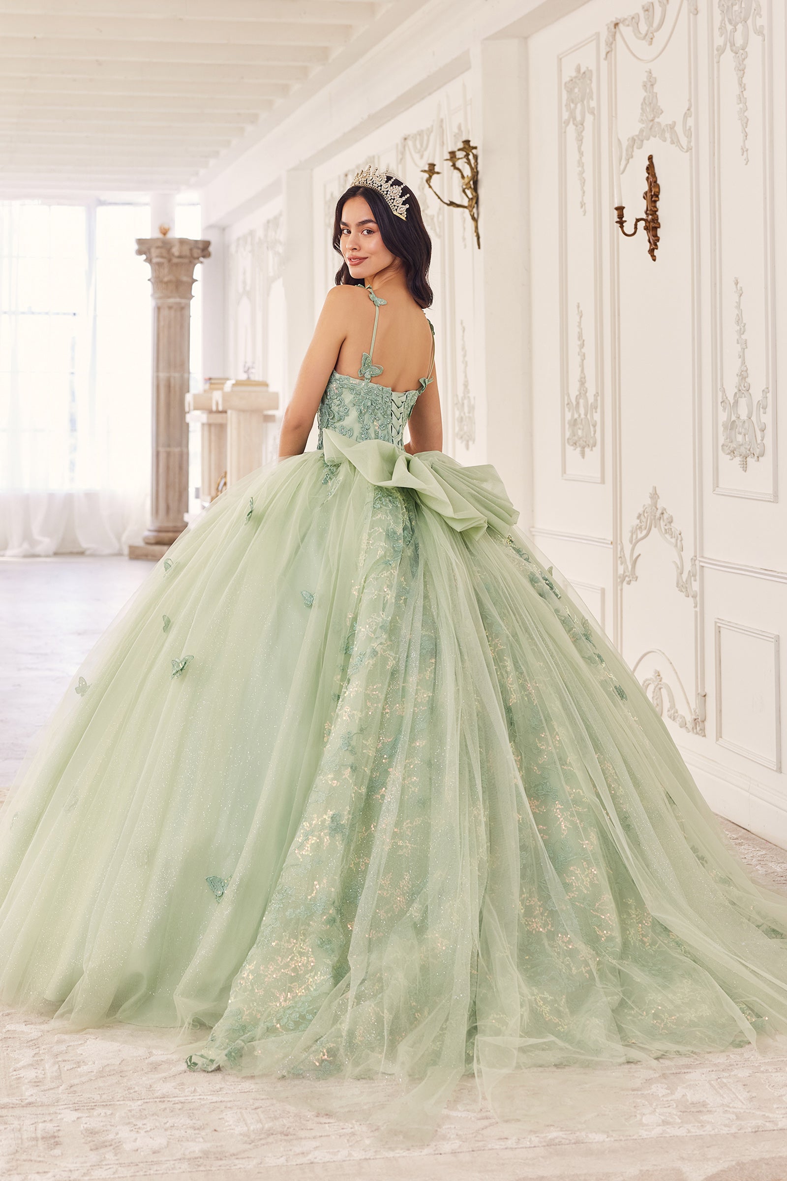 Sage Layered Tulle Quinceanera Ball Gown #15718
