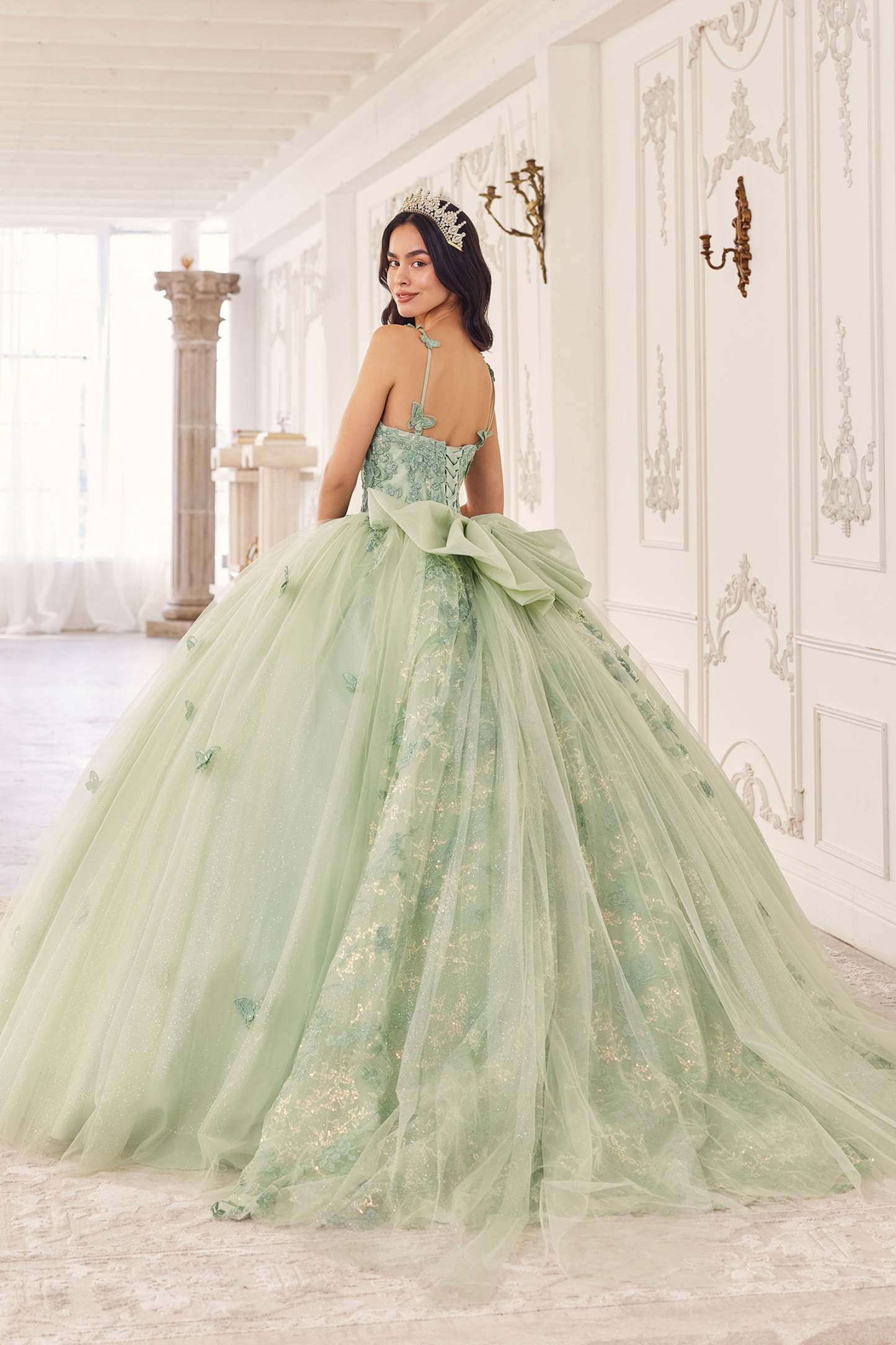Sage Layered Tulle Quinceanera Ball Gown #15718
